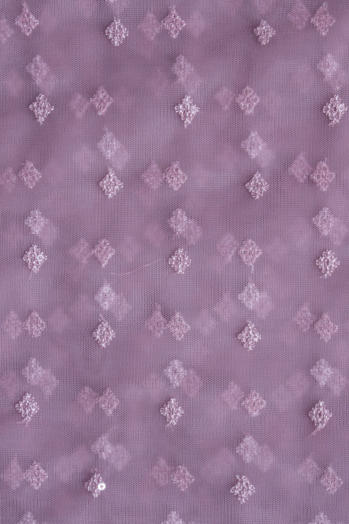 Small Motif Sequins Embroidery Work On Lilac Purple Soft Net Fabric