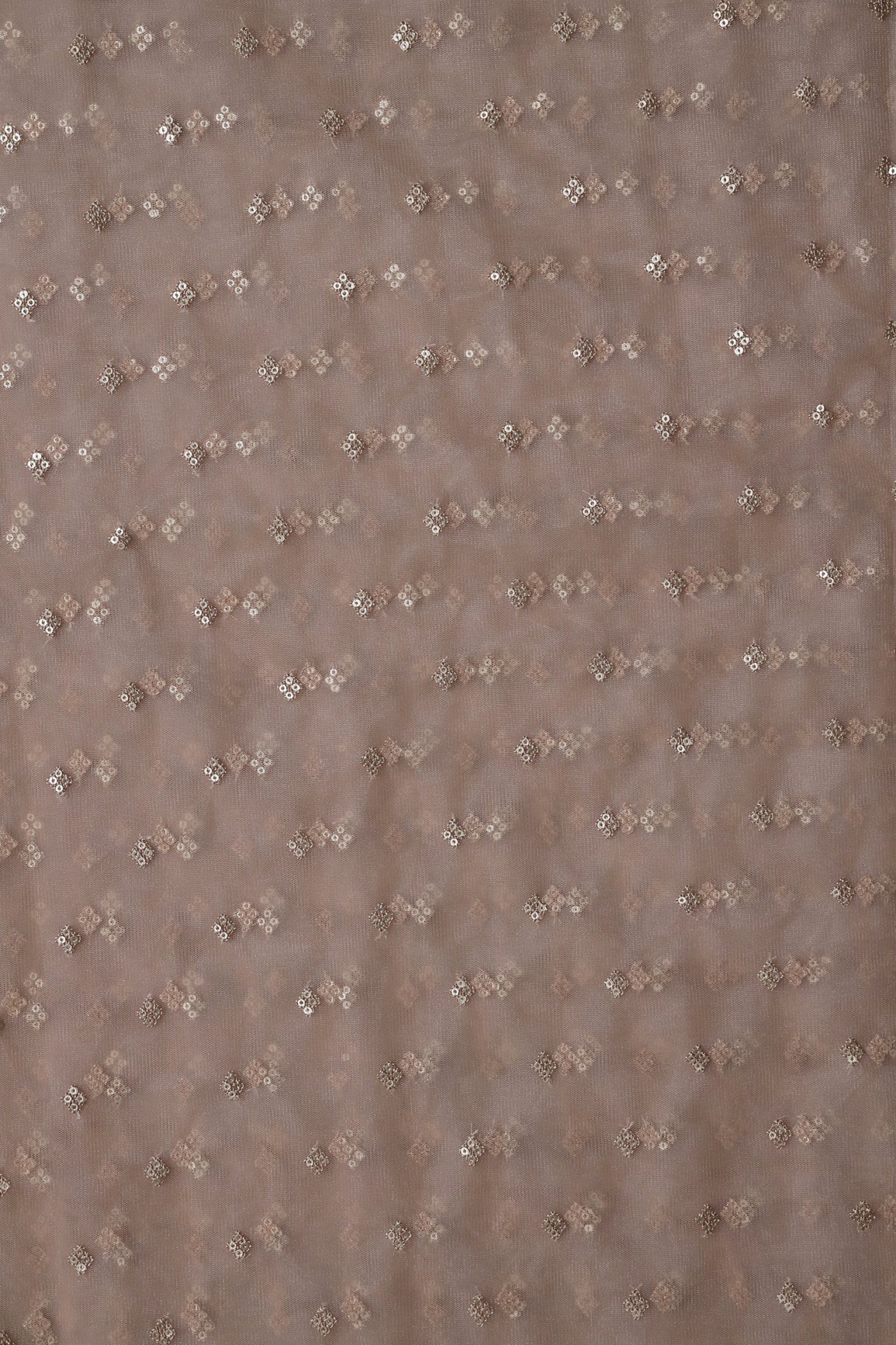 Small Motif Sequins Embroidery Work On Beige Soft Net Fabric