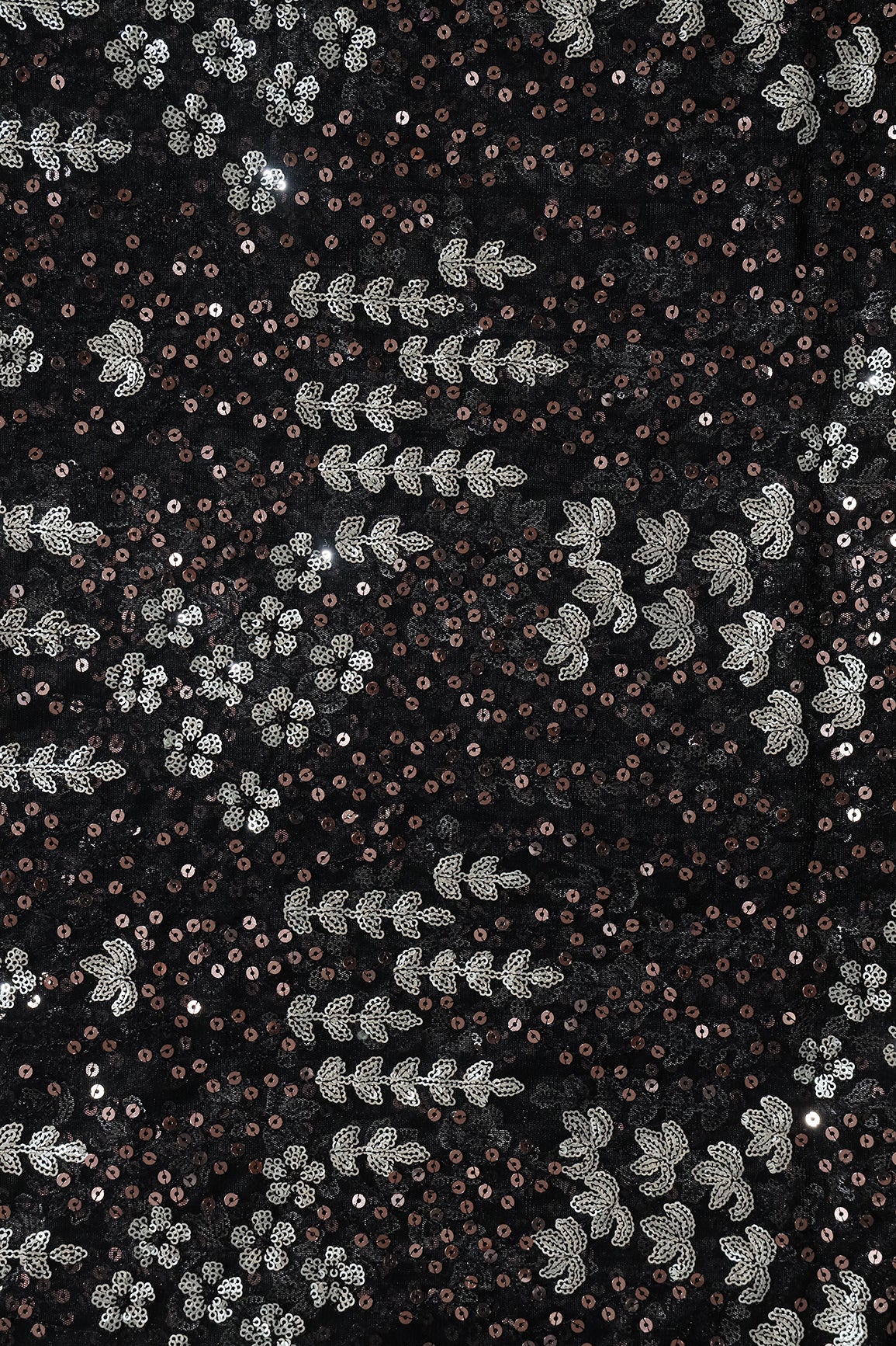 Gold And Silver Sequins Heavy Embroidery On Black Soft Net Fabric