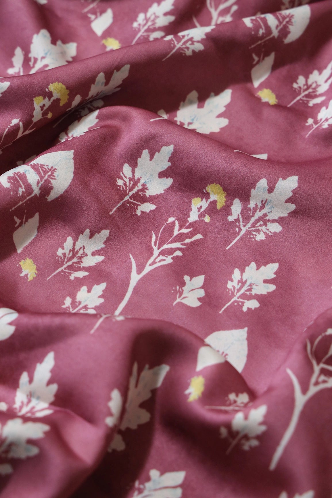 Floral Motif Digital Print Design On Dusty Rose Pink Linen Satin Fabric