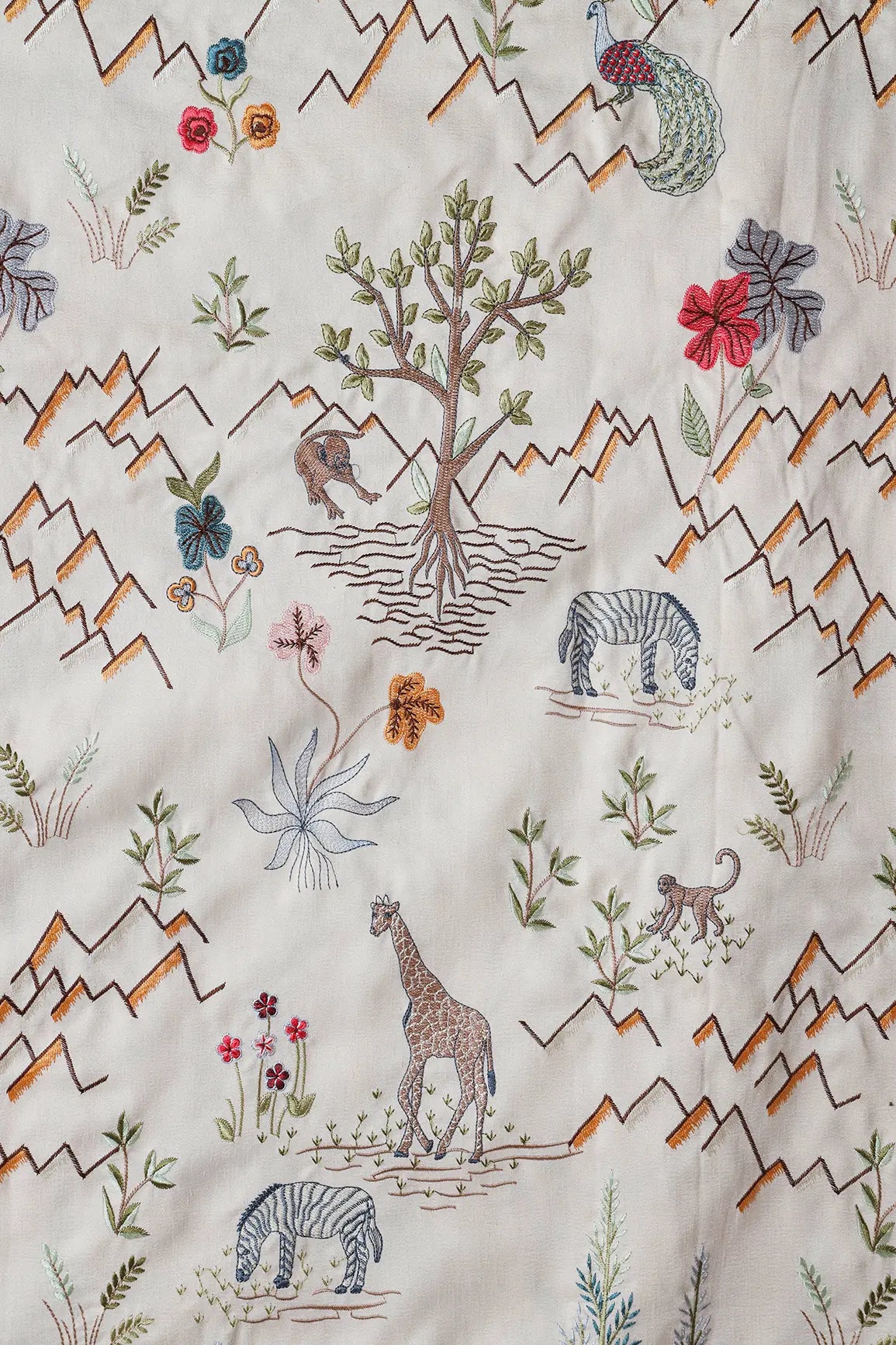 Multi Thread Nature Aesthetic Embroidery on Premium Silk Fabric