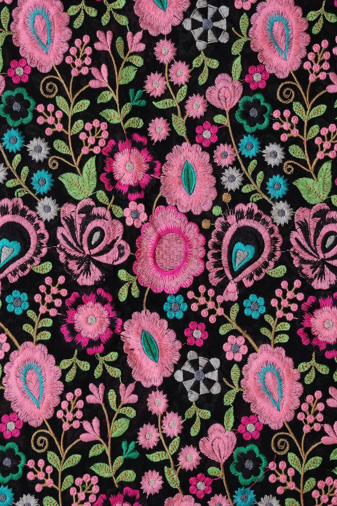 Beautiful Multi Thread Floral Heavy Embroidery On Black Georgette Fabric