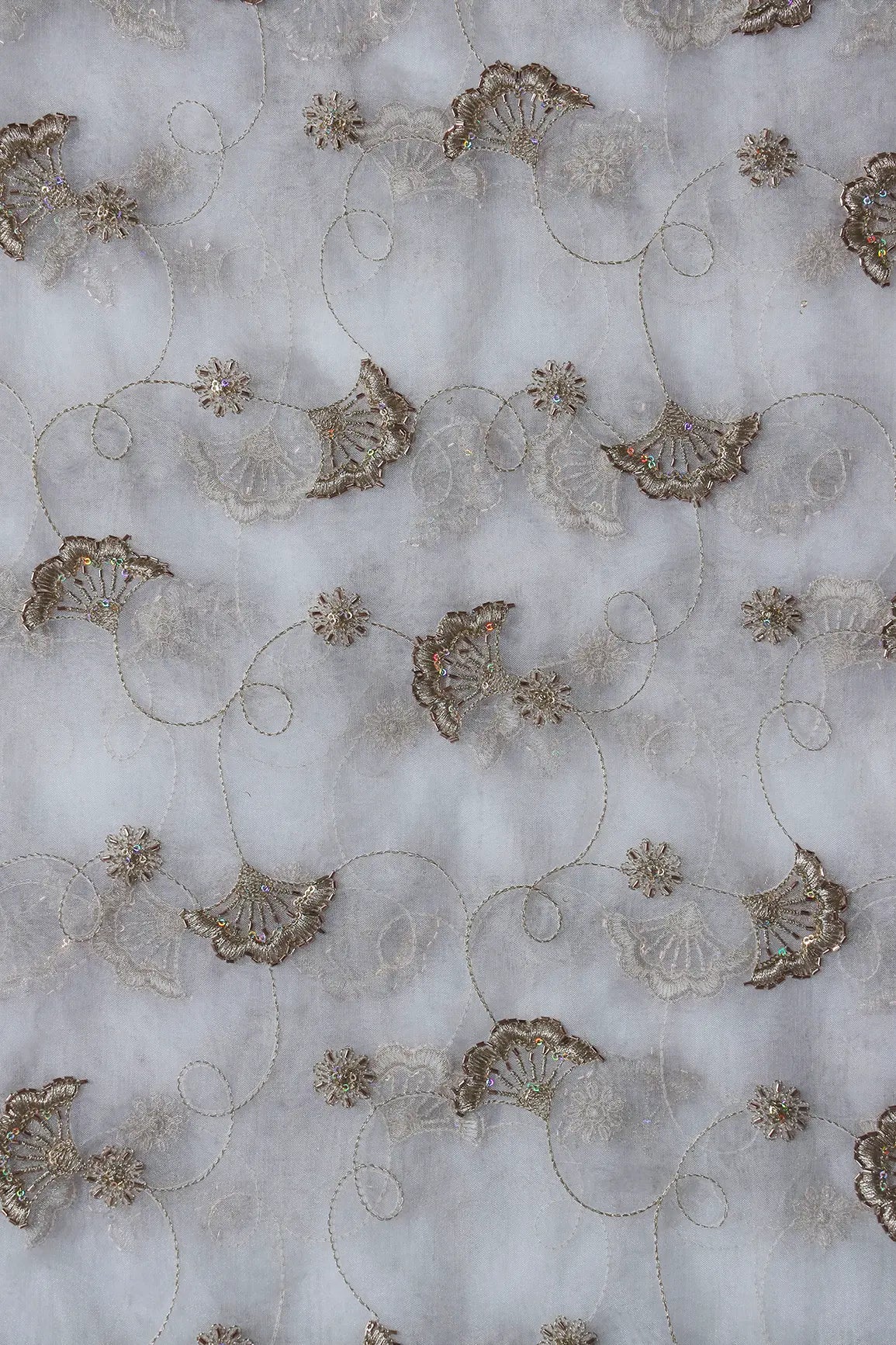 Gold Zari With Beads Beautiful Floral Embroidery On Dyeable White Organza Fabric