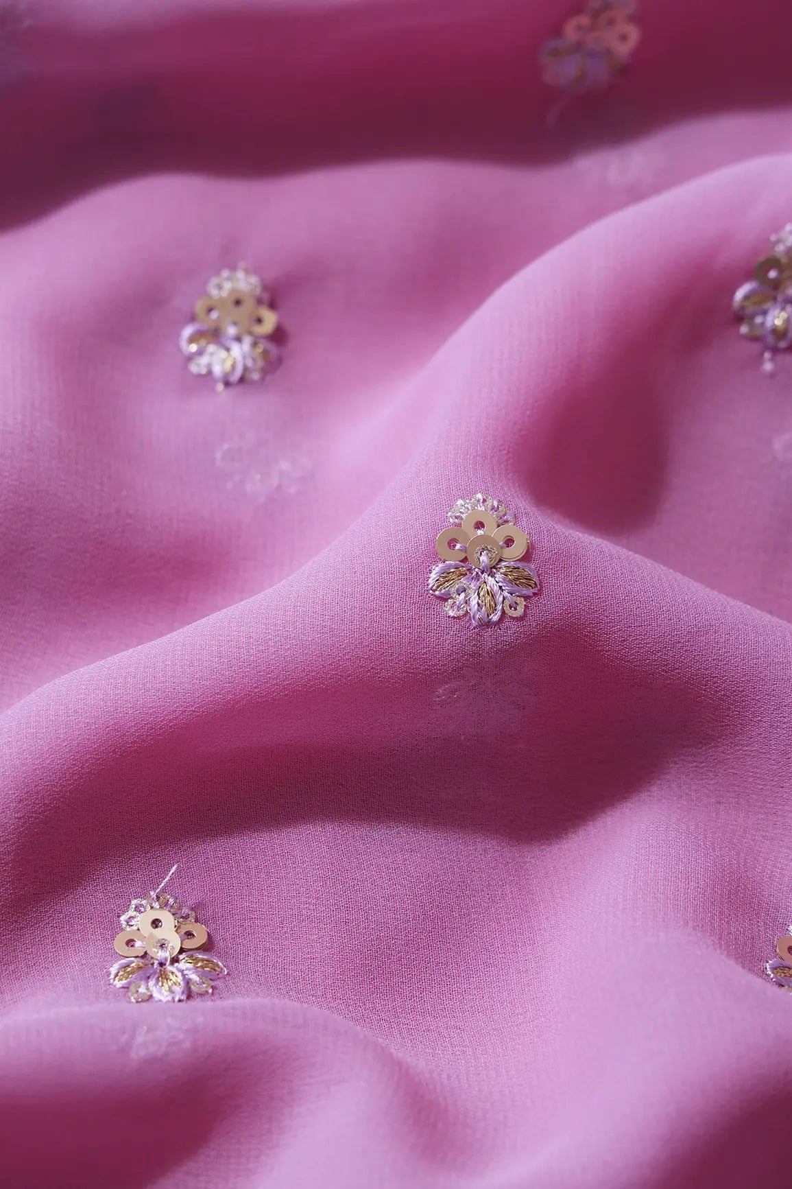 Gold Sequins With Zari Small Floral Booti Embroidery On Mauve Georgette Fabric