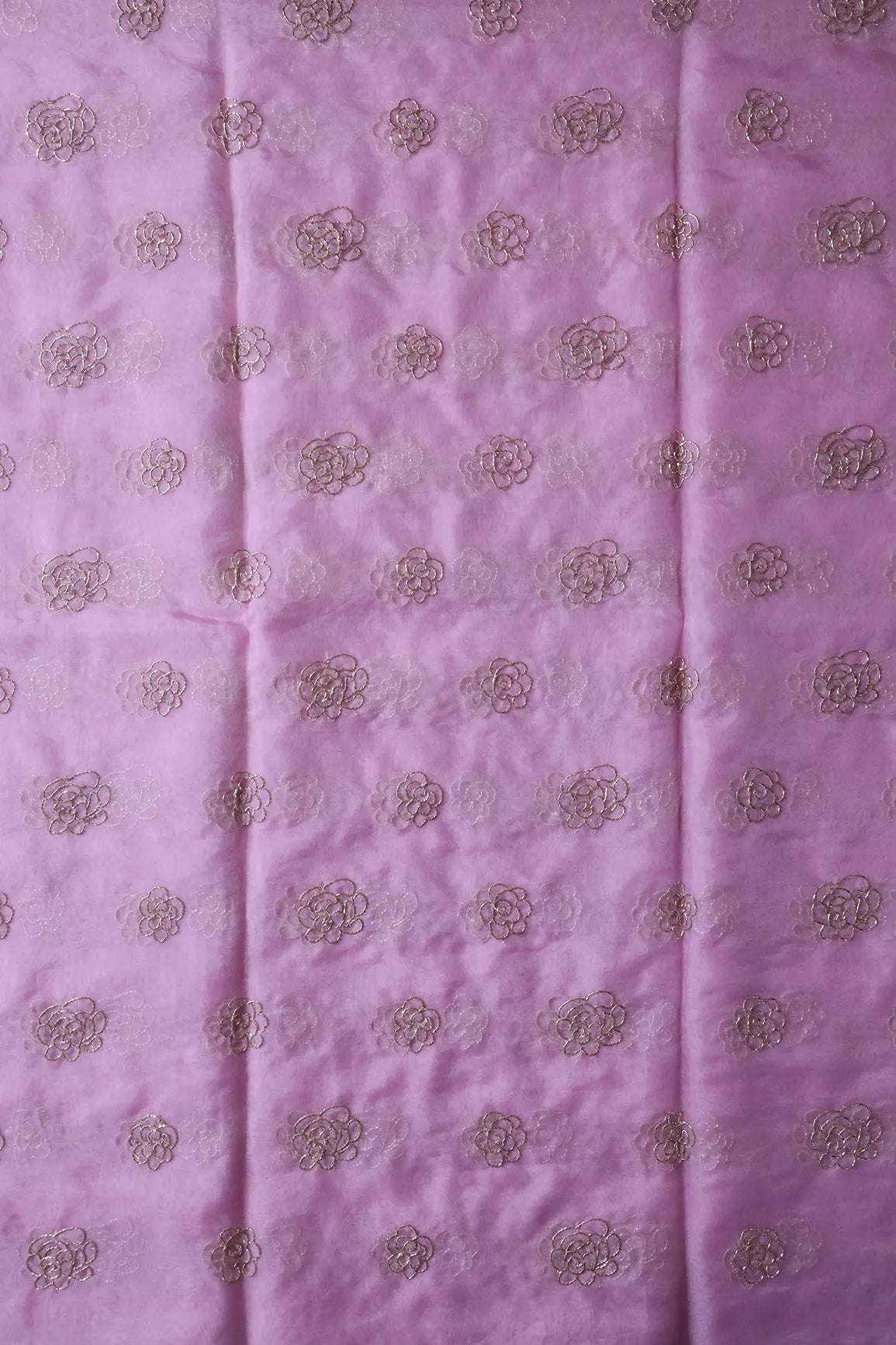 Cut Dana Beads Beautiful Floral Embroidery On Baby Pink Organza Fabric