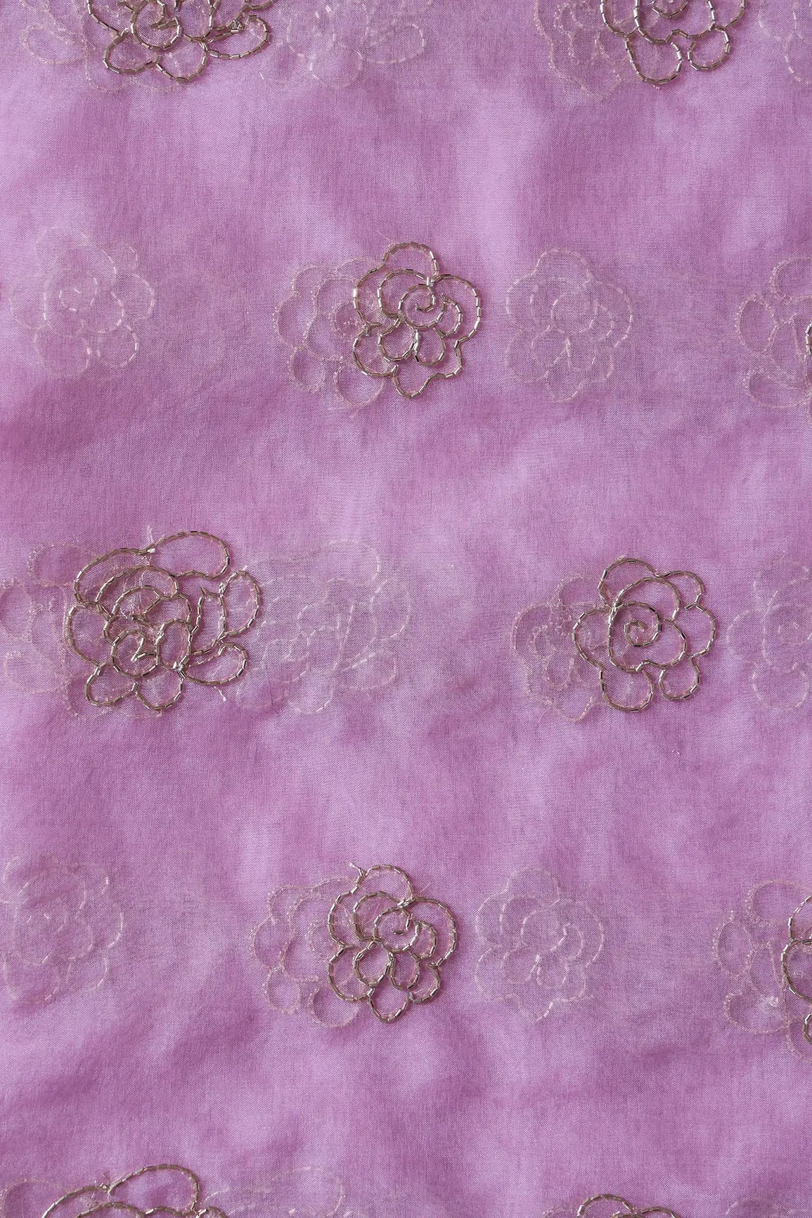 Cut Dana Beads Beautiful Floral Embroidery On Baby Pink Organza Fabric