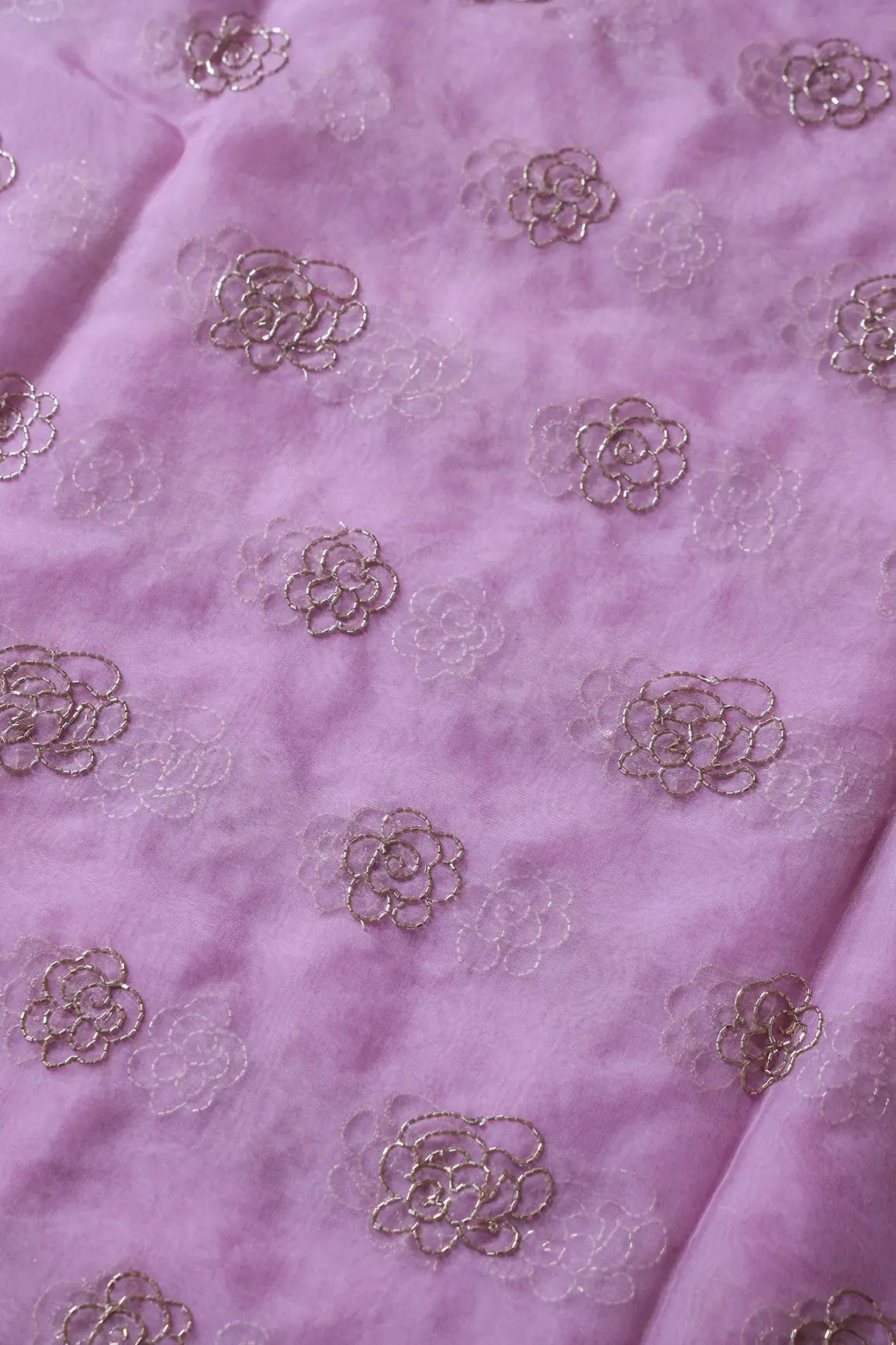 Cut Dana Beads Beautiful Floral Embroidery On Baby Pink Organza Fabric