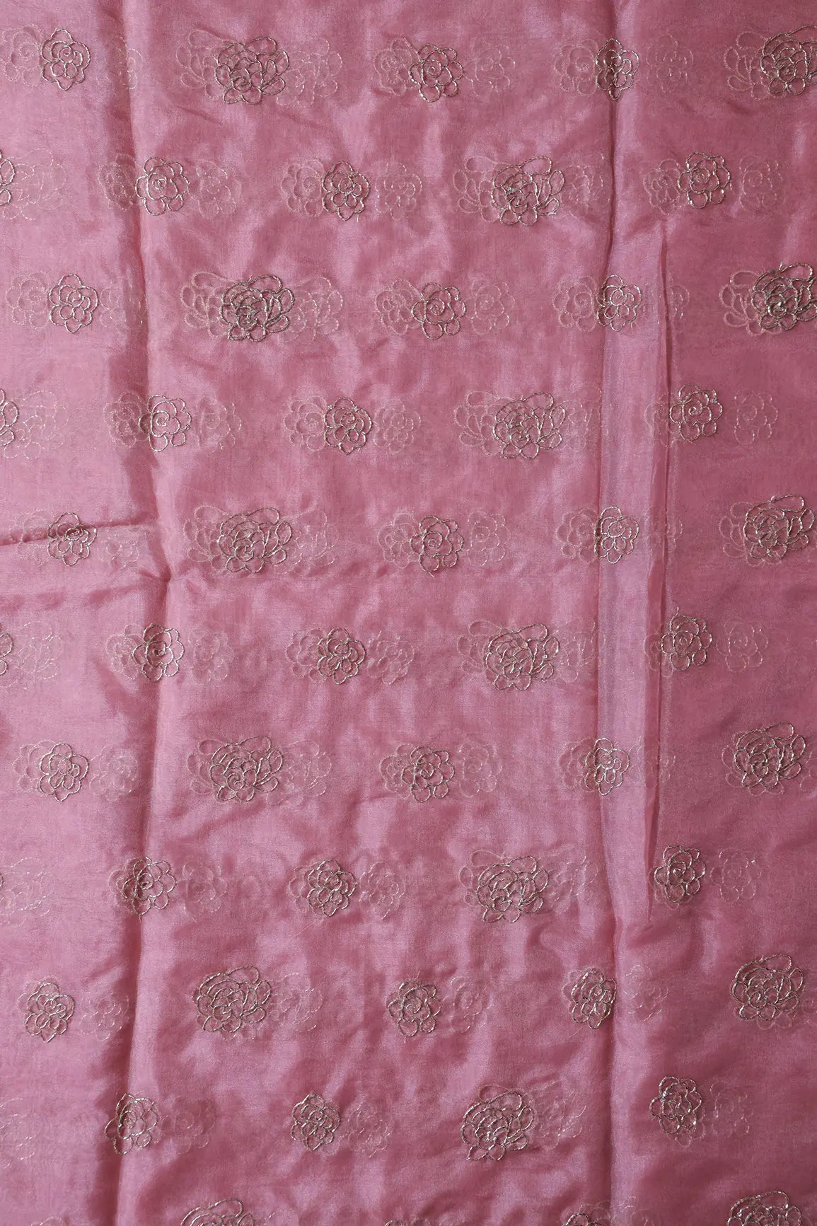 Cut Dana Beads Beautiful Floral Embroidery On Gajri Pink Organza Fabric