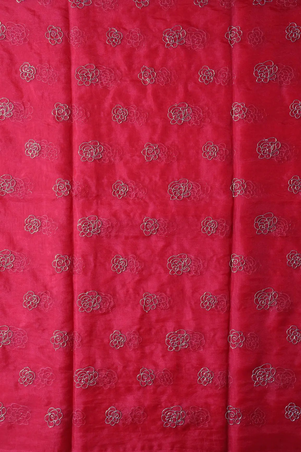 Cut Dana Beads Beautiful Floral Embroidery On Red Organza Fabric