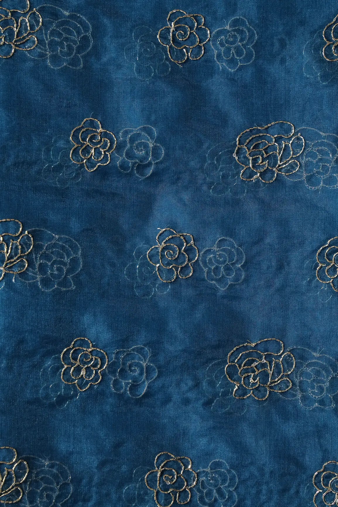 Cut Dana Beads Beautiful Floral Embroidery On Rama Organza Fabric