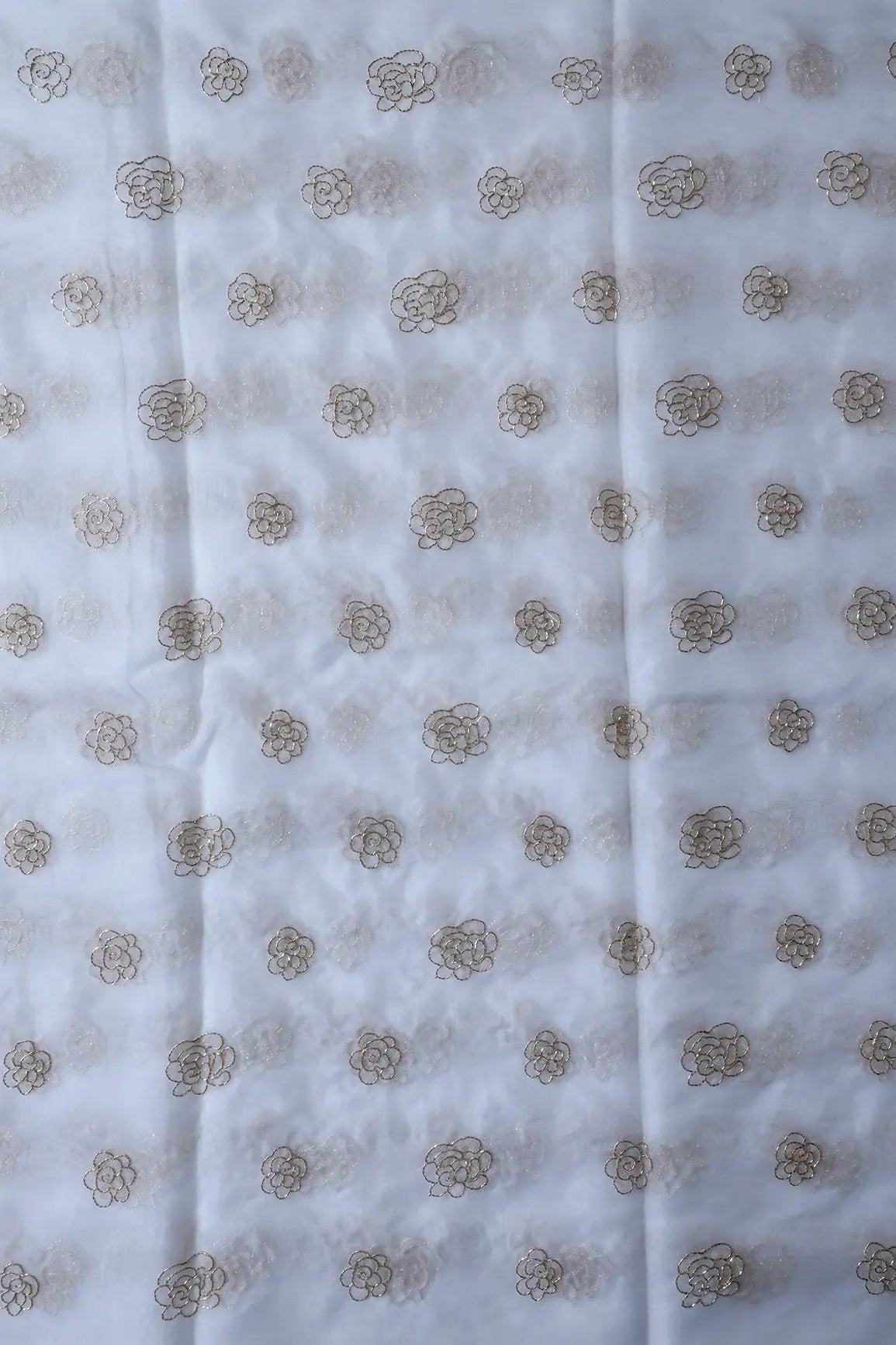 Cut Dana Beads Beautiful Floral Embroidery On White Dyeable Organza Fabric