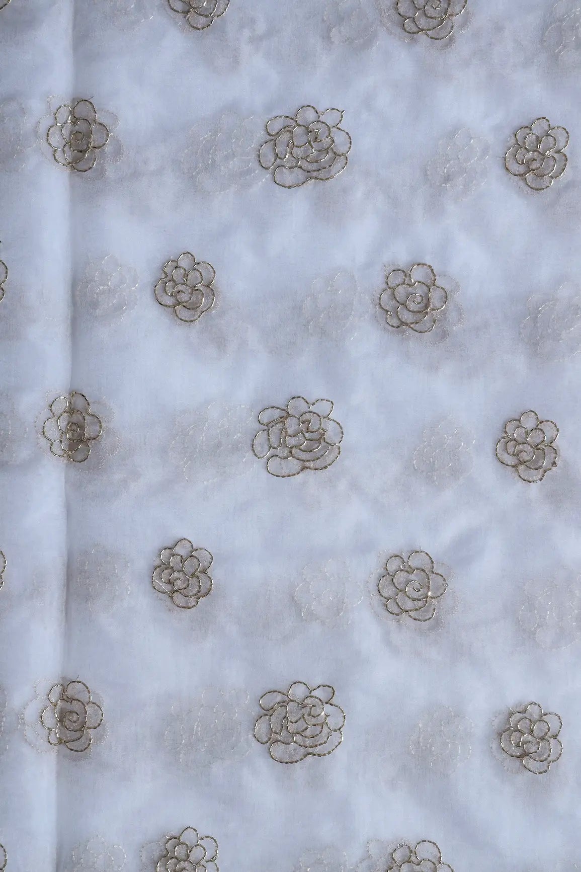 Cut Dana Beads Beautiful Floral Embroidery On White Dyeable Organza Fabric