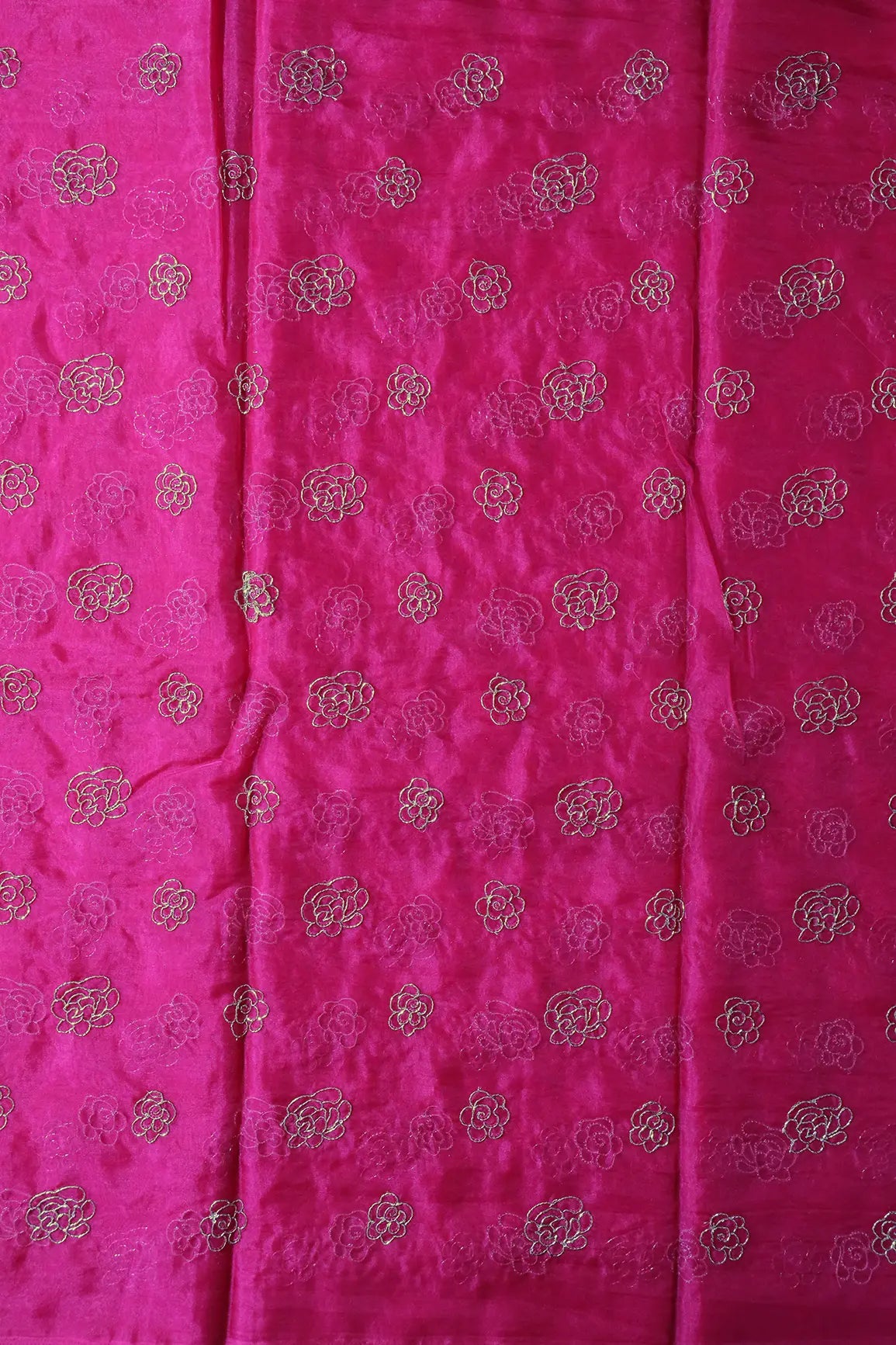 Cut Dana Beads Beautiful Floral Embroidery On Fuchsia Organza Fabric