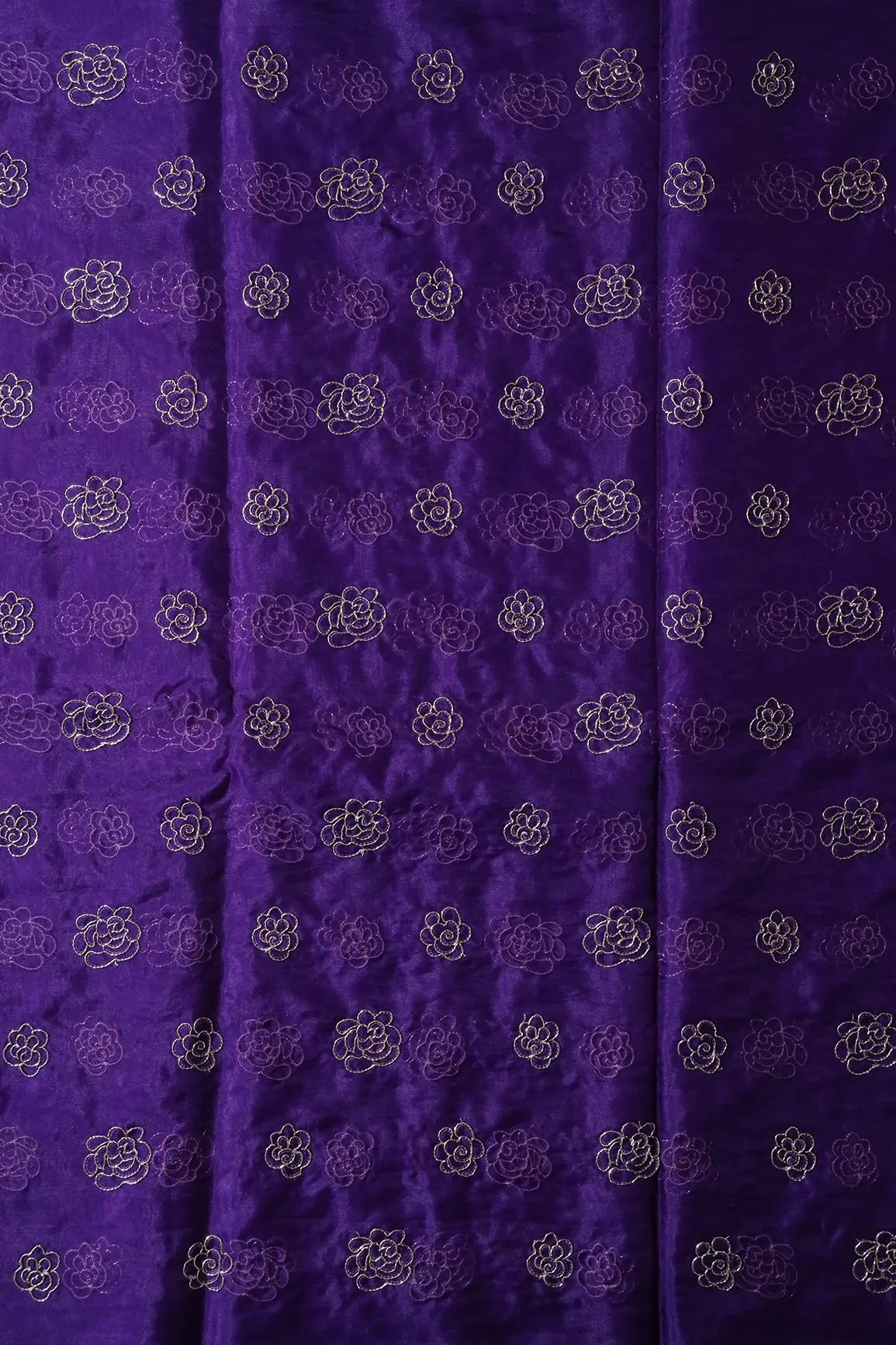 Cut Dana Beads Beautiful Floral Embroidery On Purple Organza Fabric