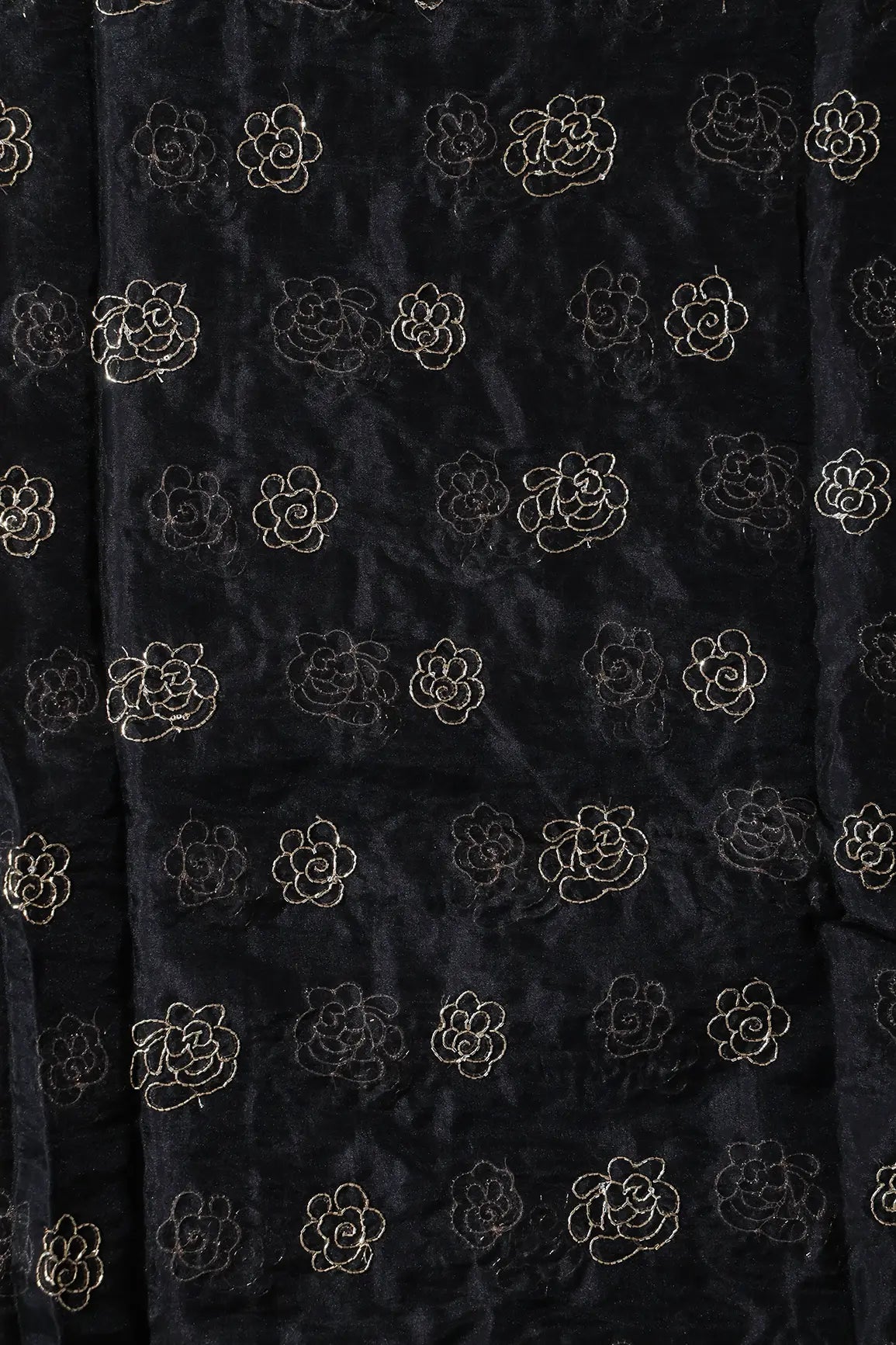 Cut Dana Beads Beautiful Floral Embroidery On Black Organza Fabric