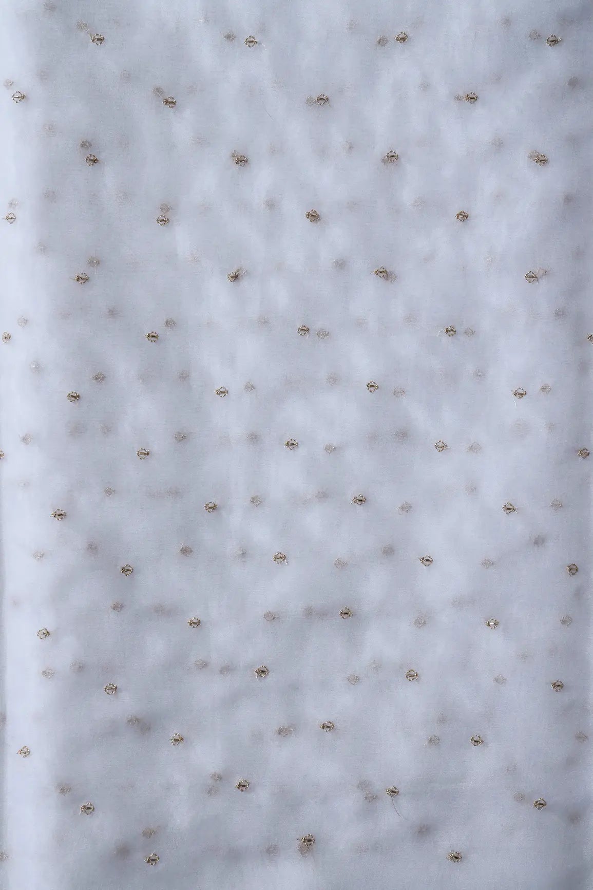 Cut Dana Beads With Zari Small Motif Embroidery On White Dyeable Organza Fabric