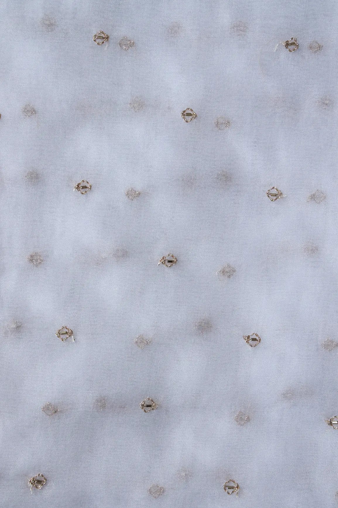 Cut Dana Beads With Zari Small Motif Embroidery On White Dyeable Organza Fabric