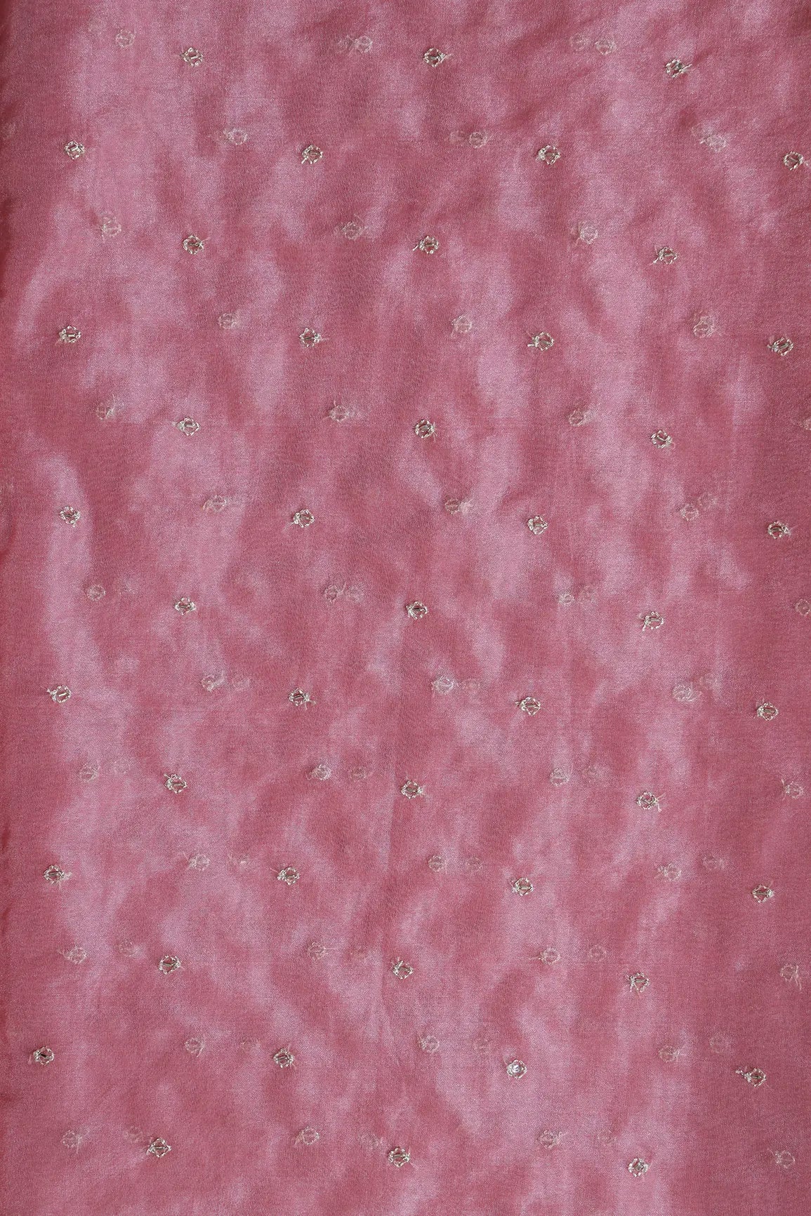 Cut Dana Beads With Zari Small Motif Embroidery On Gajri Pink Organza Fabric