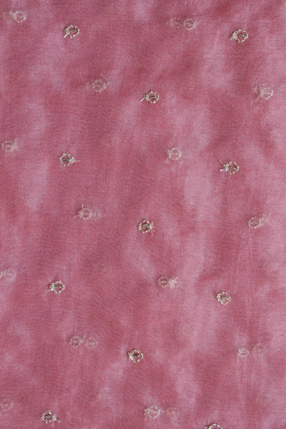 Cut Dana Beads With Zari Small Motif Embroidery On Gajri Pink Organza Fabric