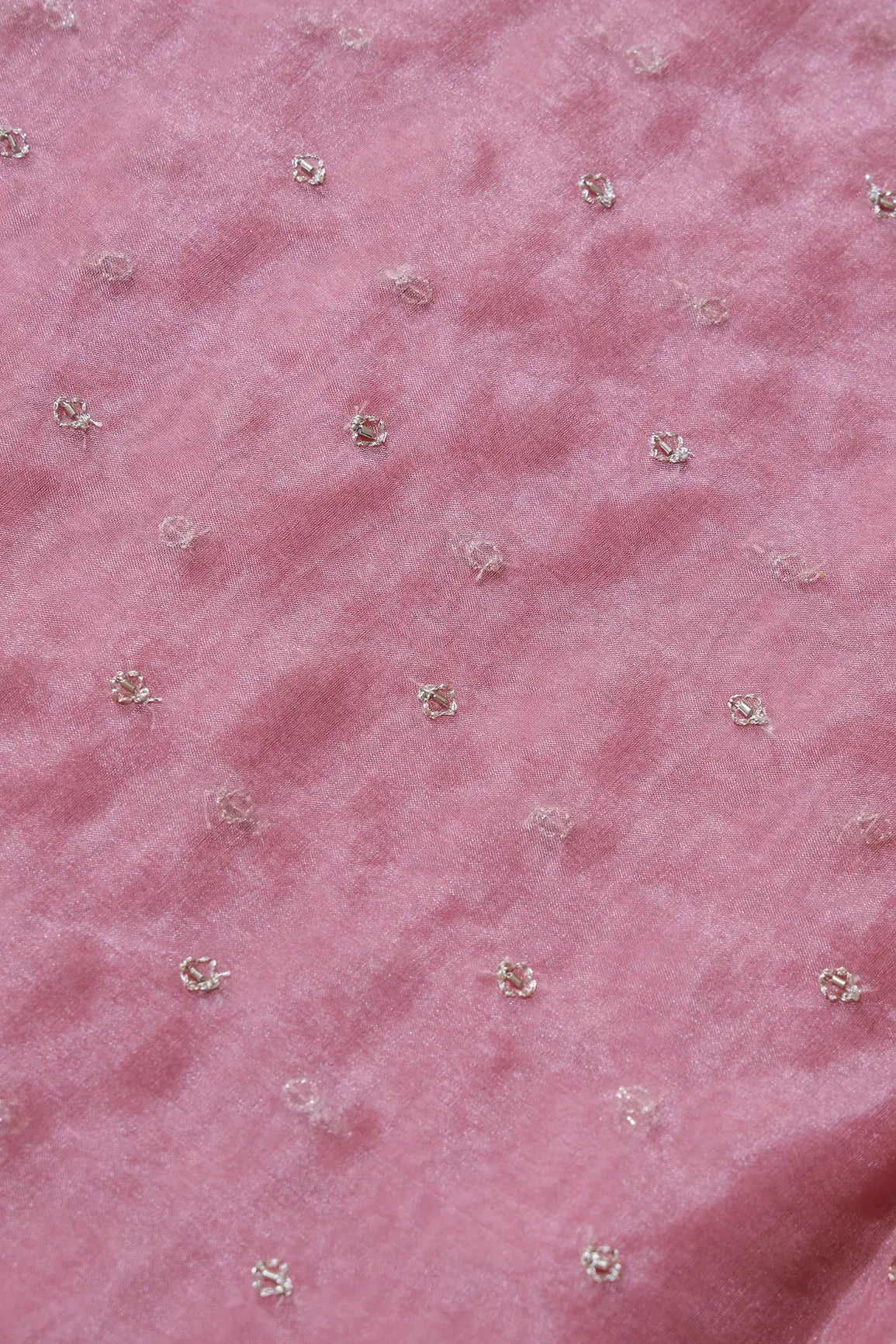 Cut Dana Beads With Zari Small Motif Embroidery On Gajri Pink Organza Fabric