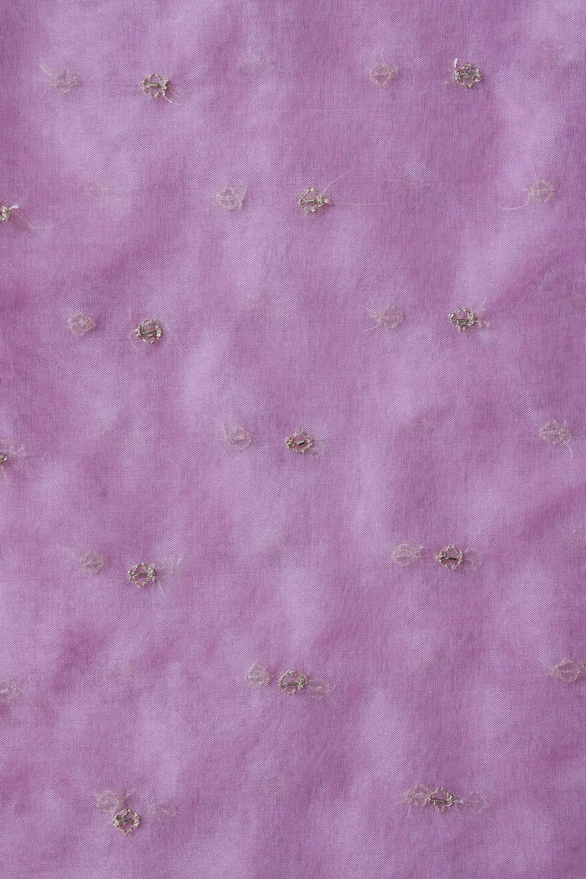 Cut Dana Beads With Zari Small Motif Embroidery On Pink Organza Fabric