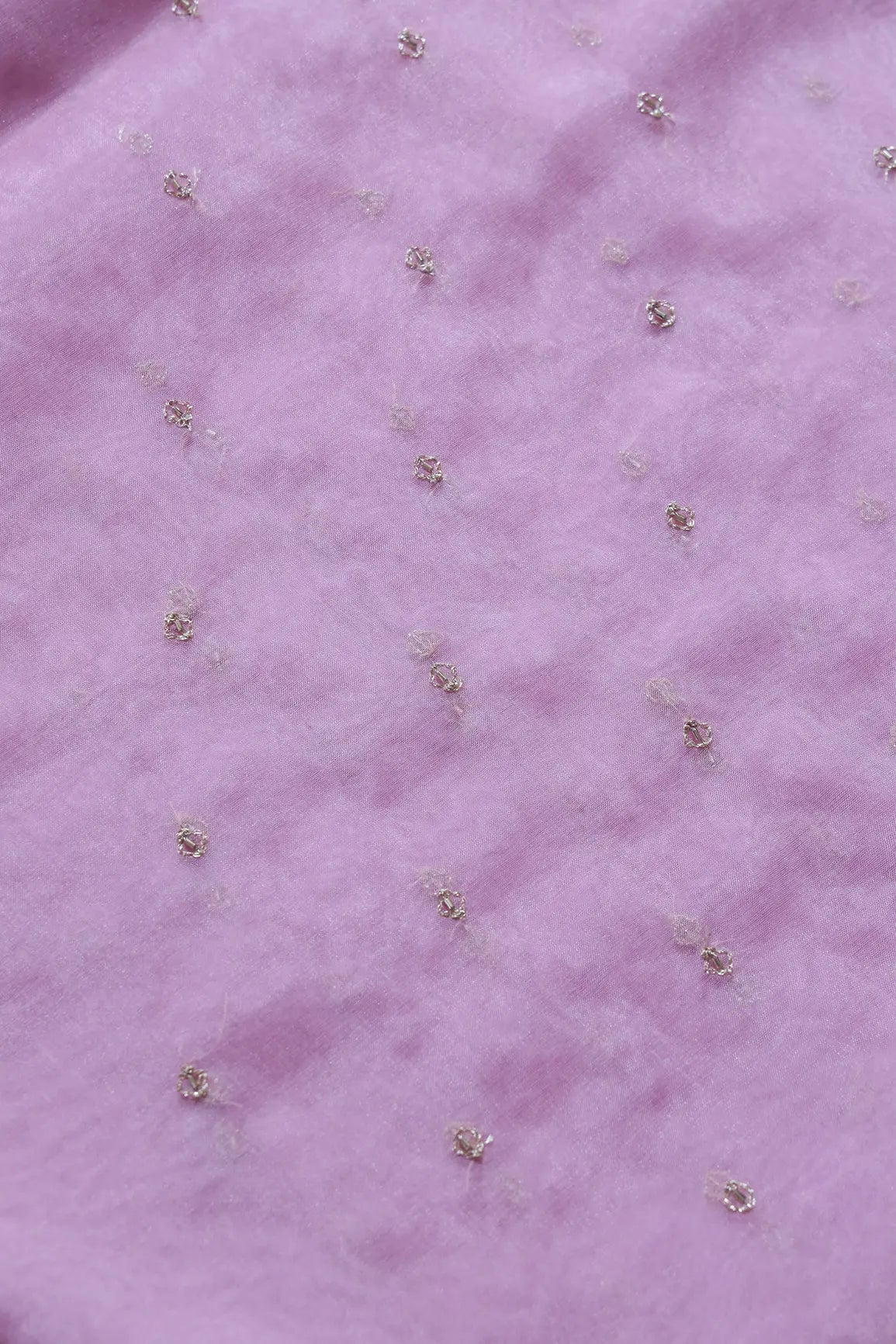 Cut Dana Beads With Zari Small Motif Embroidery On Pink Organza Fabric