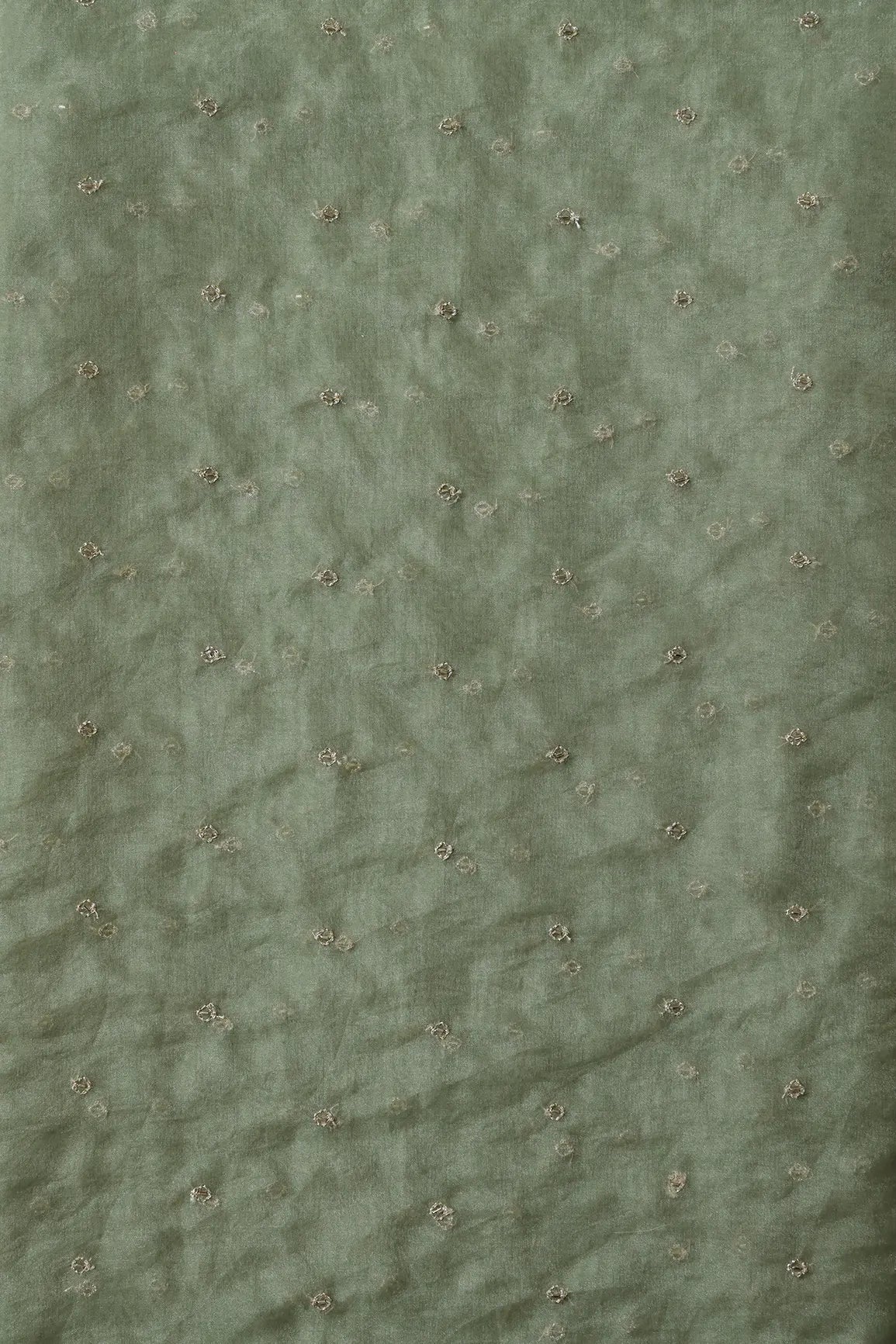 Cut Dana Beads With Zari Small Motif Embroidery On Olive Organza Fabric