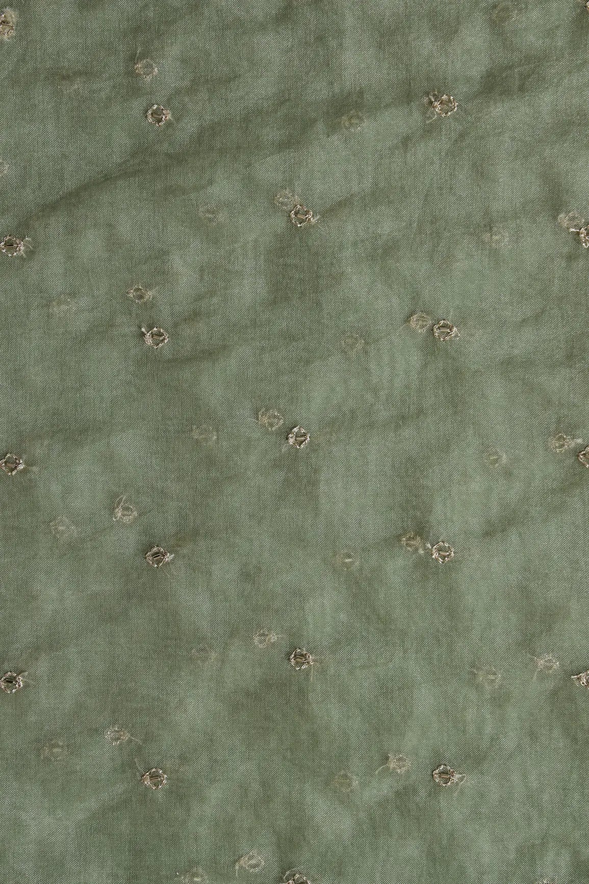 Cut Dana Beads With Zari Small Motif Embroidery On Olive Organza Fabric