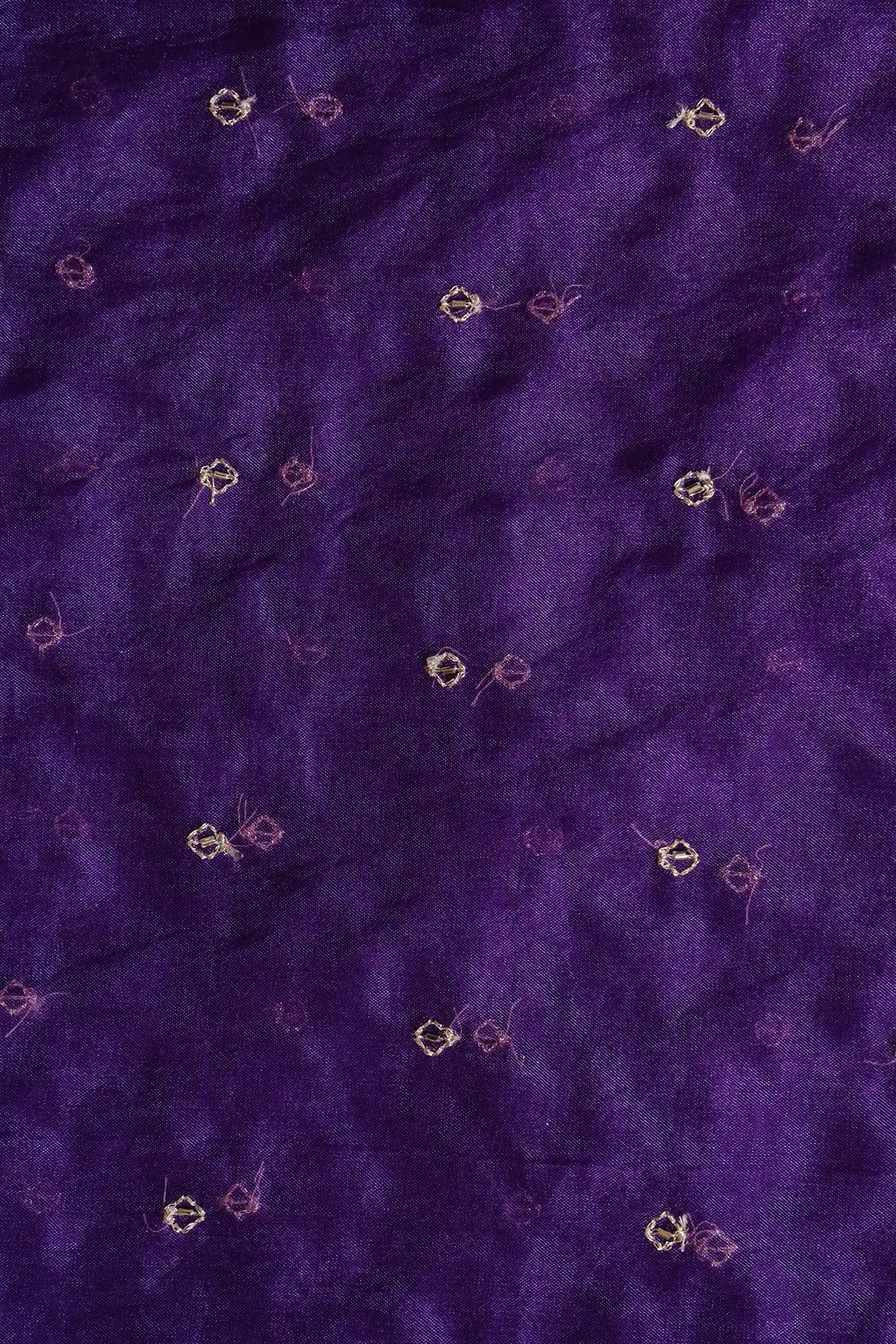 Cut Dana Beads With Zari Small Motif Embroidery On Purple Organza Fabric