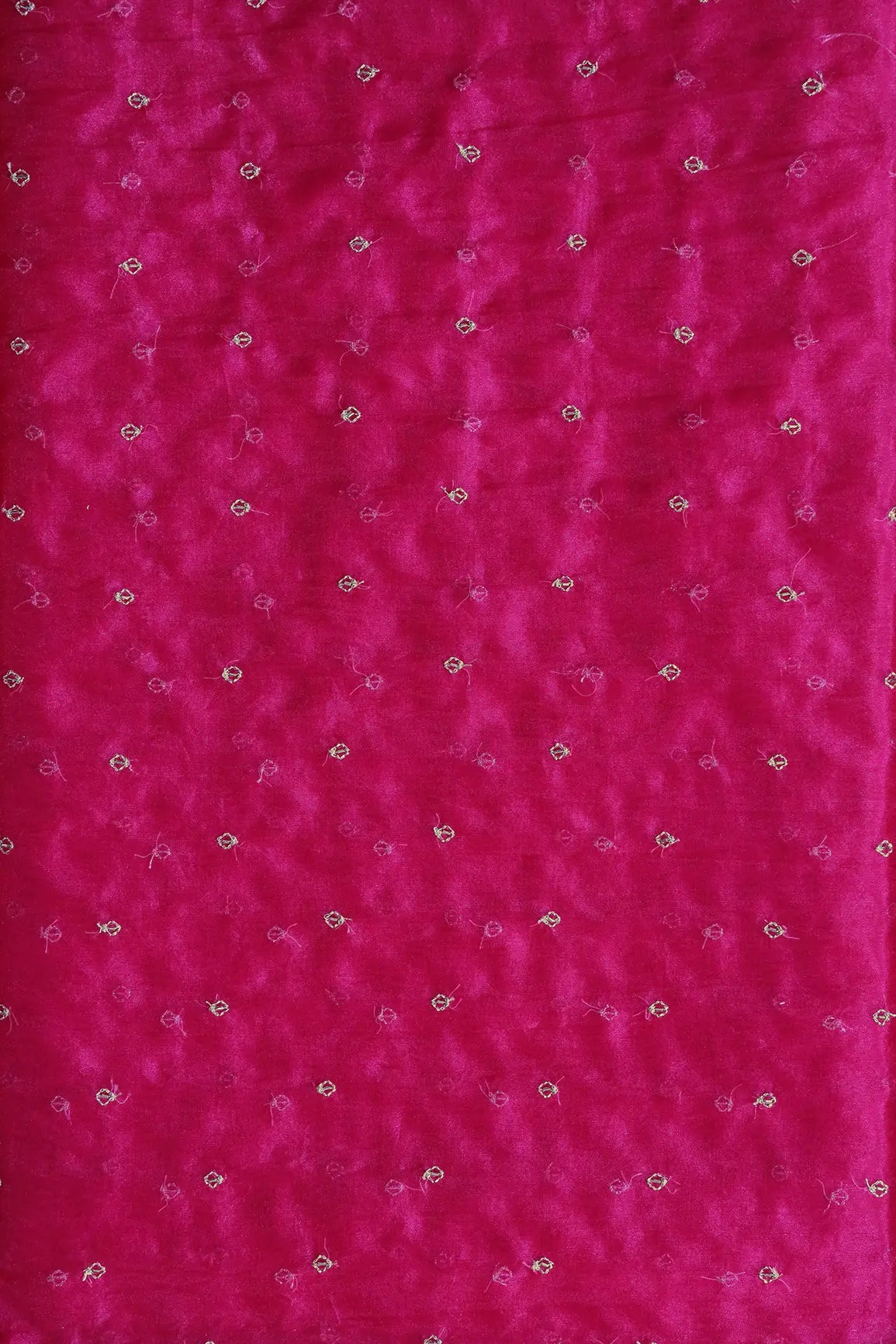 Cut Dana Beads With Zari Small Motif Embroidery On Fuchsia Organza Fabric