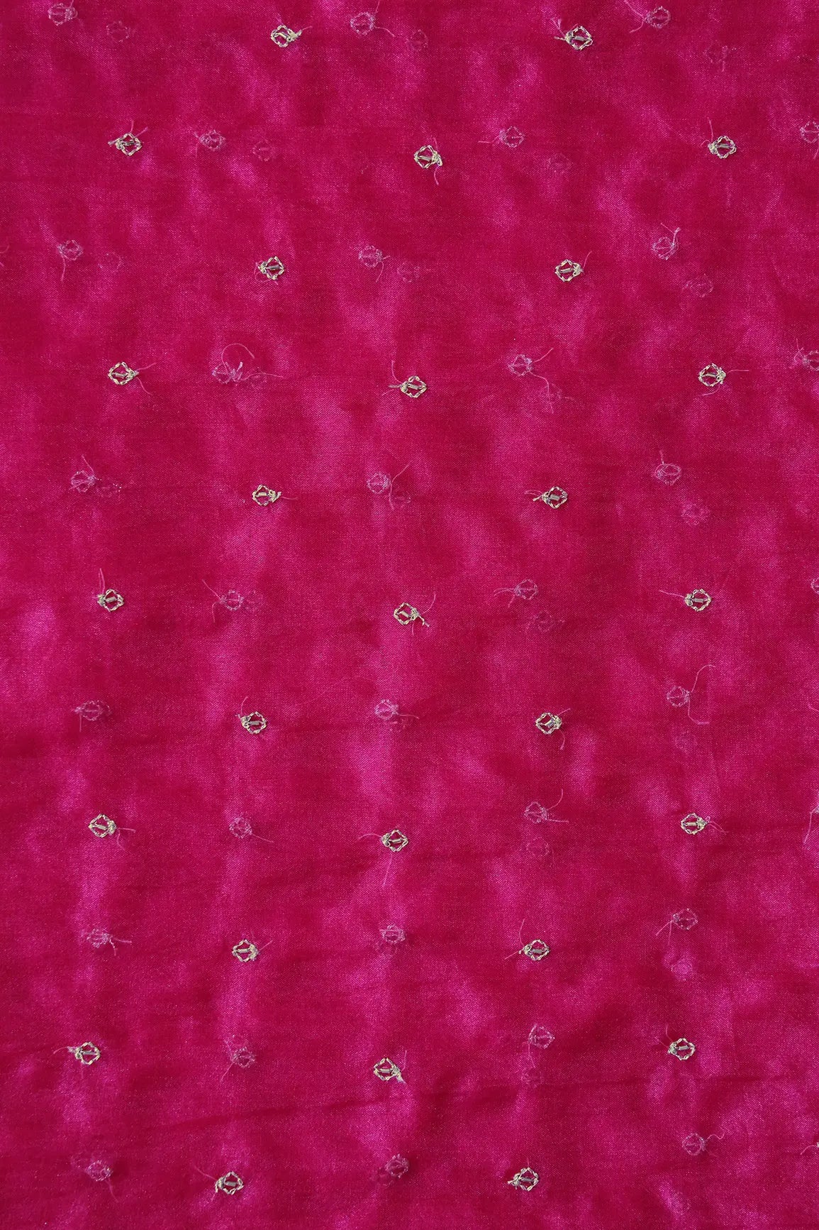 Cut Dana Beads With Zari Small Motif Embroidery On Fuchsia Organza Fabric