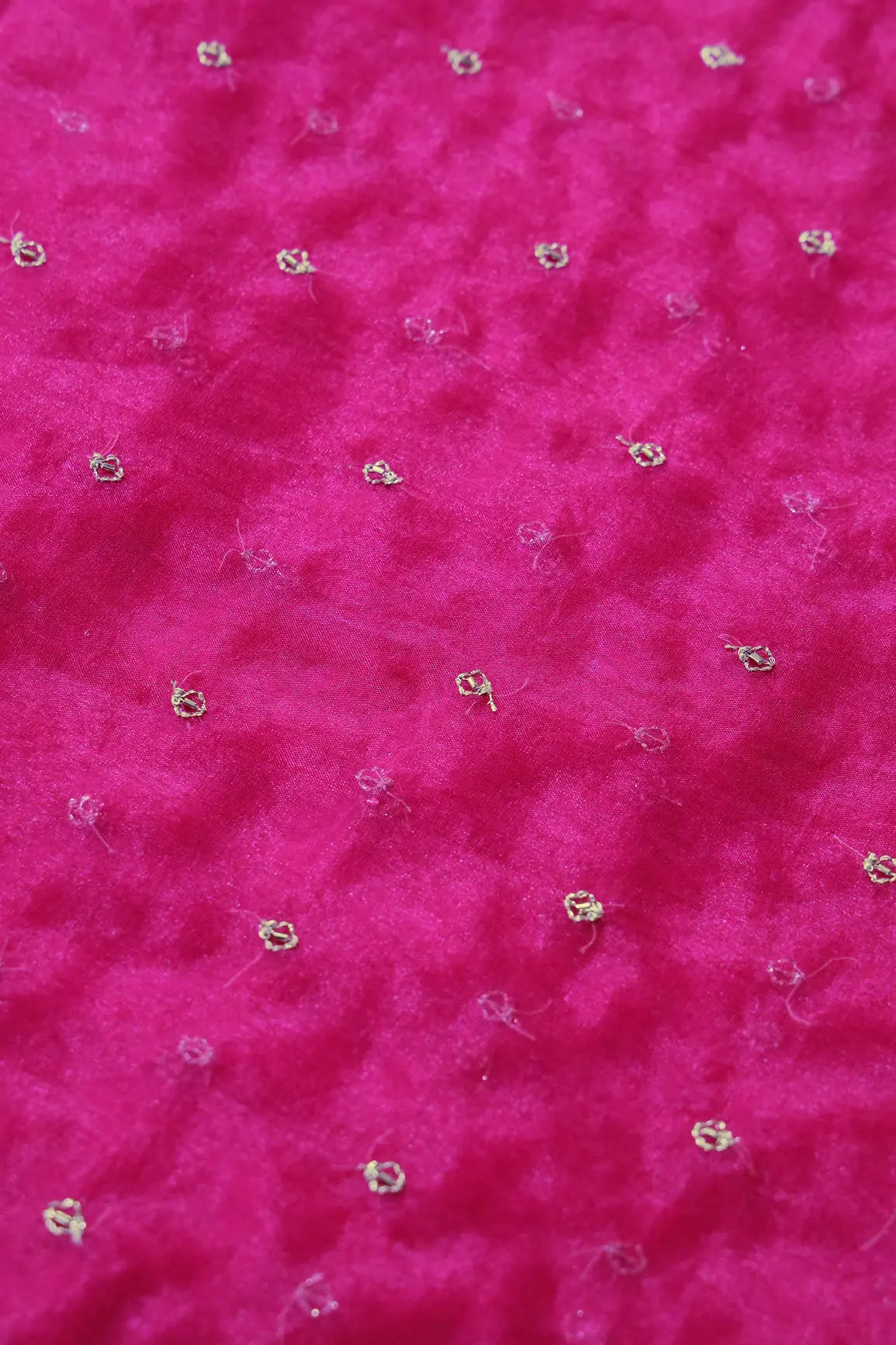 Cut Dana Beads With Zari Small Motif Embroidery On Fuchsia Organza Fabric