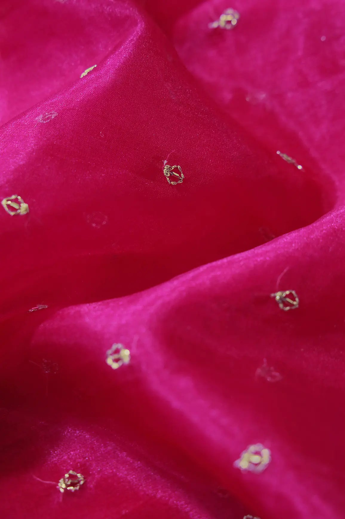 Cut Dana Beads With Zari Small Motif Embroidery On Fuchsia Organza Fabric