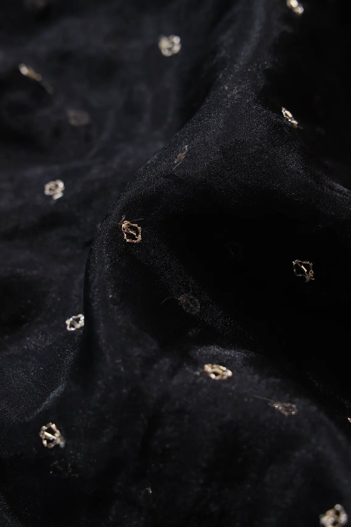 Cut Dana Beads With Zari Small Motif Embroidery On Black Organza Fabric