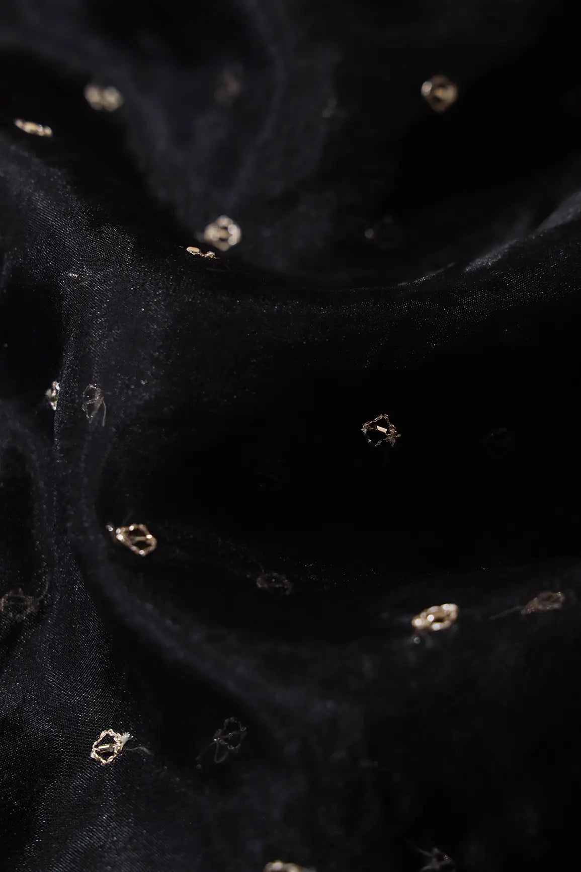 Cut Dana Beads With Zari Small Motif Embroidery On Black Organza Fabric