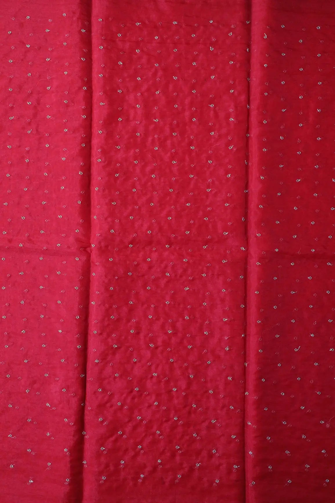 Cut Dana Beads With Zari Small Motif Embroidery On Red Organza Fabric