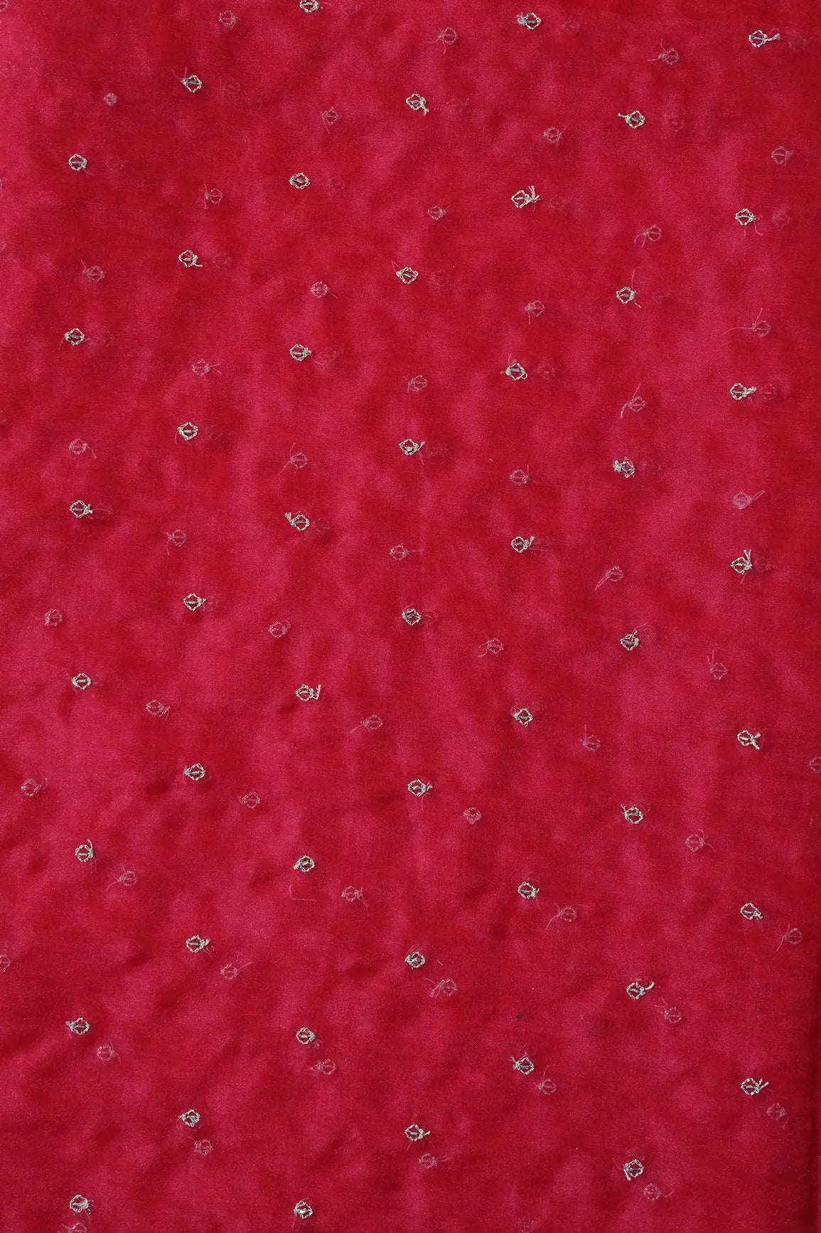 Cut Dana Beads With Zari Small Motif Embroidery On Red Organza Fabric