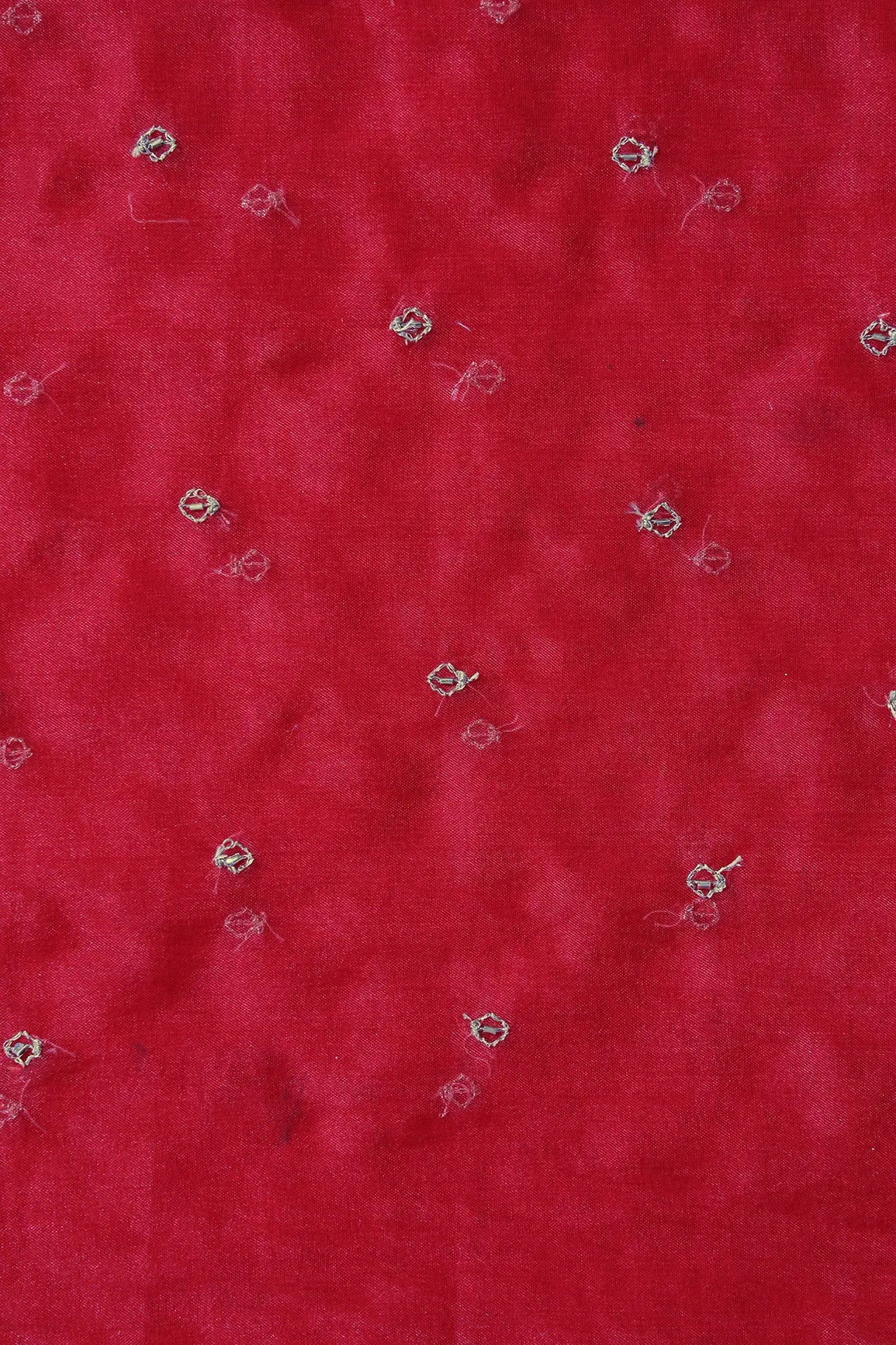 Cut Dana Beads With Zari Small Motif Embroidery On Red Organza Fabric