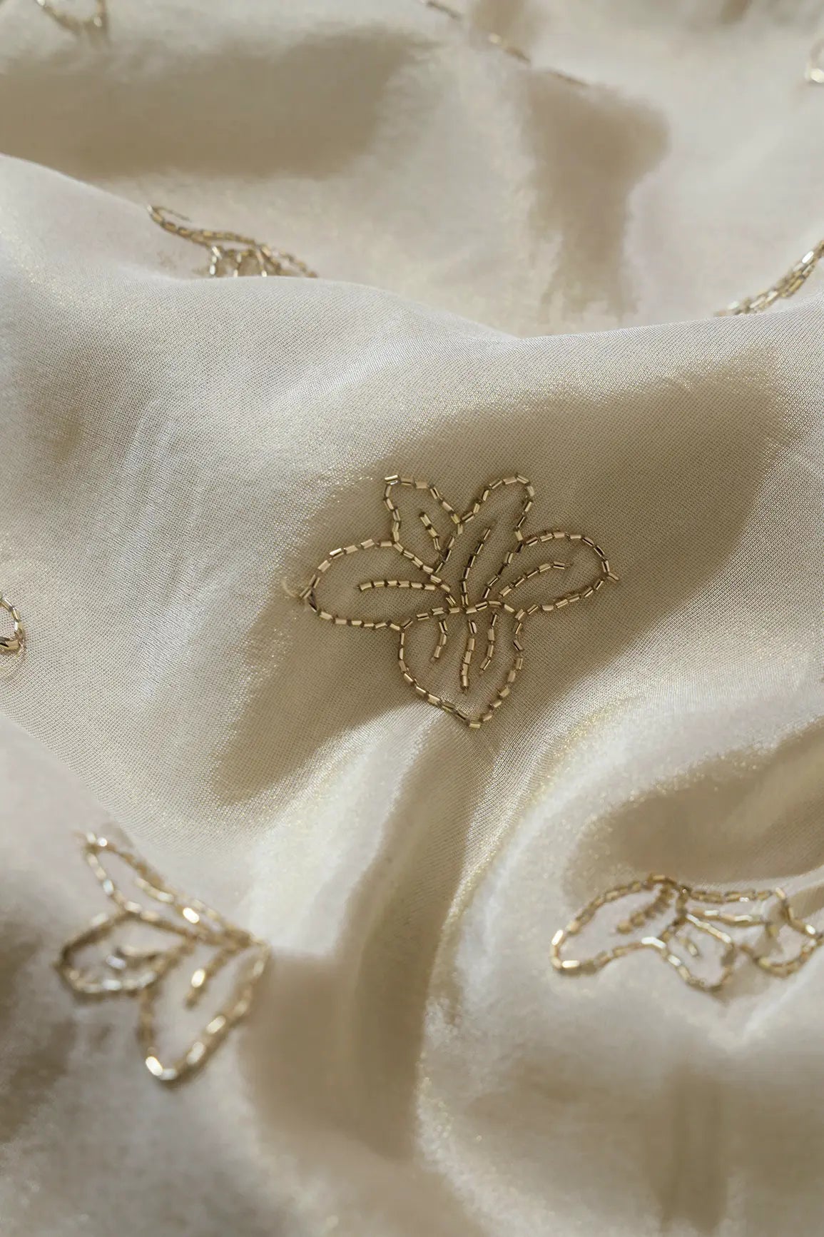 Beautiful Cut Dana Beads Floral Embroidery Work Dyeable Pure Viscose Zari Tissue Fabric