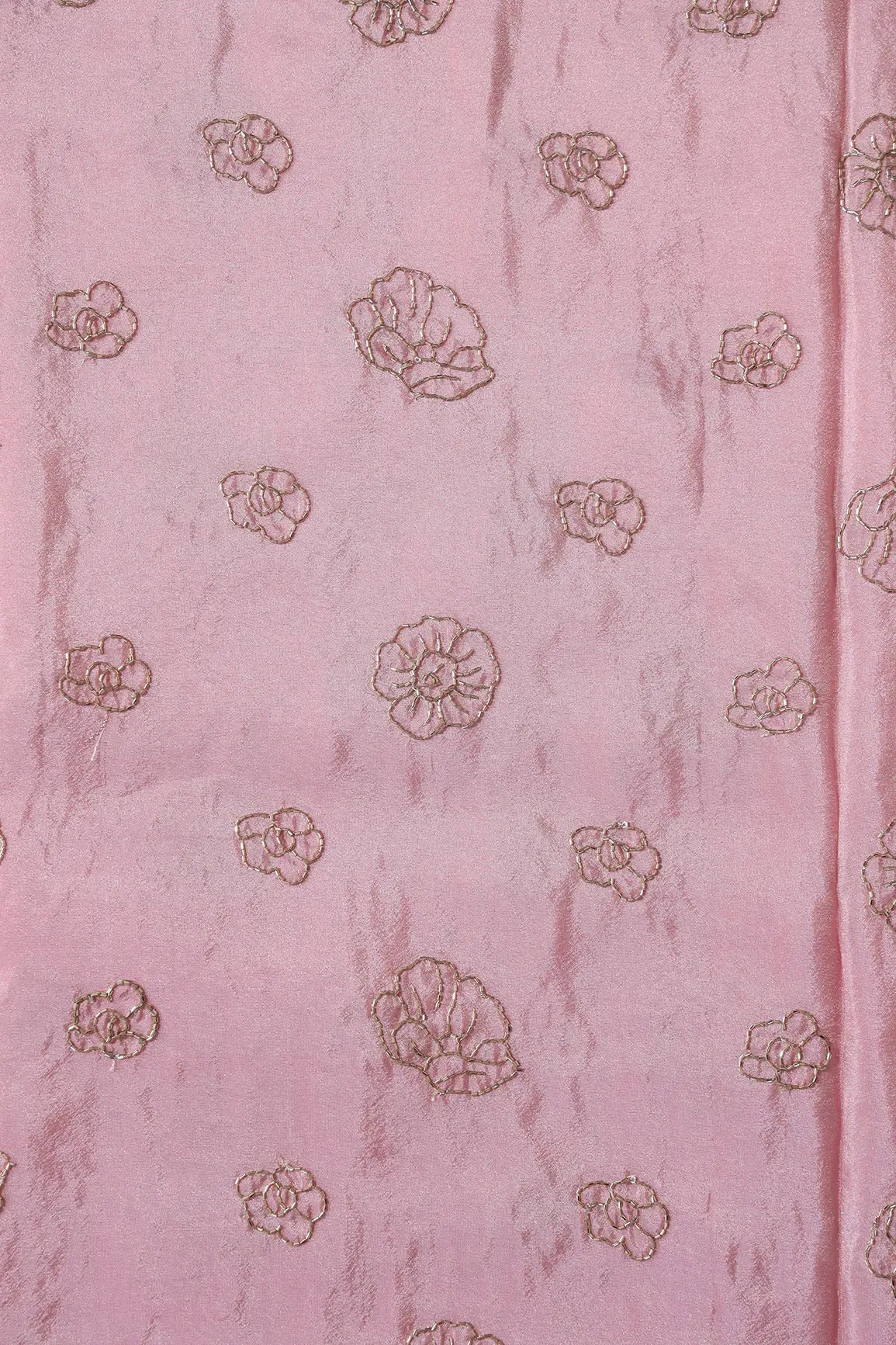 Cut Dana Beads Floral Embroidery Work On Pink Pure Viscose Zari Tissue Fabric