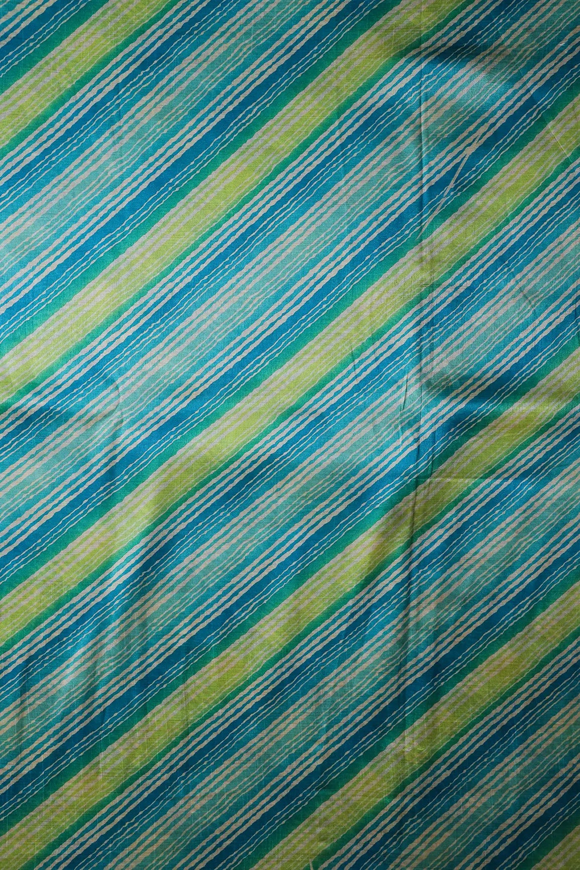 Blue And Light Green Stripes Pattern Digital Print On Mulberry Silk Fabric