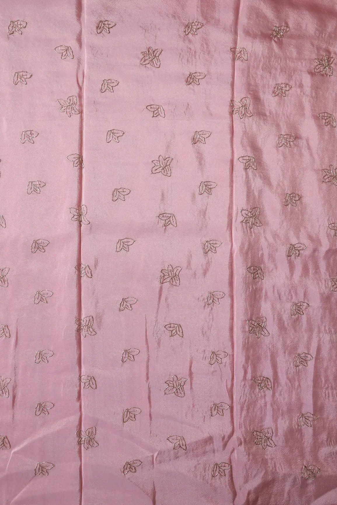 Beautiful Cut Dana Beads Floral Embroidery Work On Pink Pure Viscose Zari Tissue Fabric