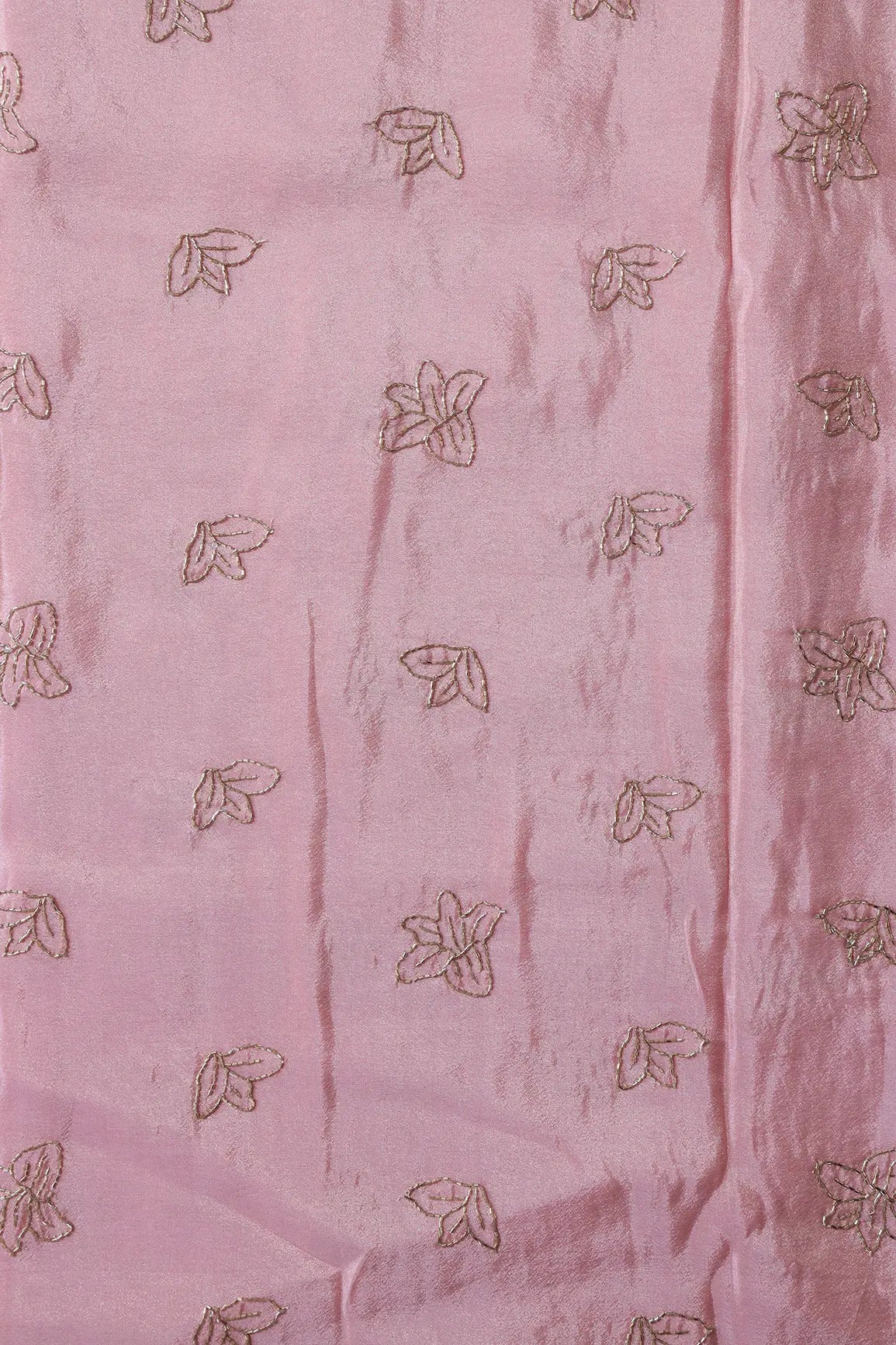 Beautiful Cut Dana Beads Floral Embroidery Work On Pink Pure Viscose Zari Tissue Fabric