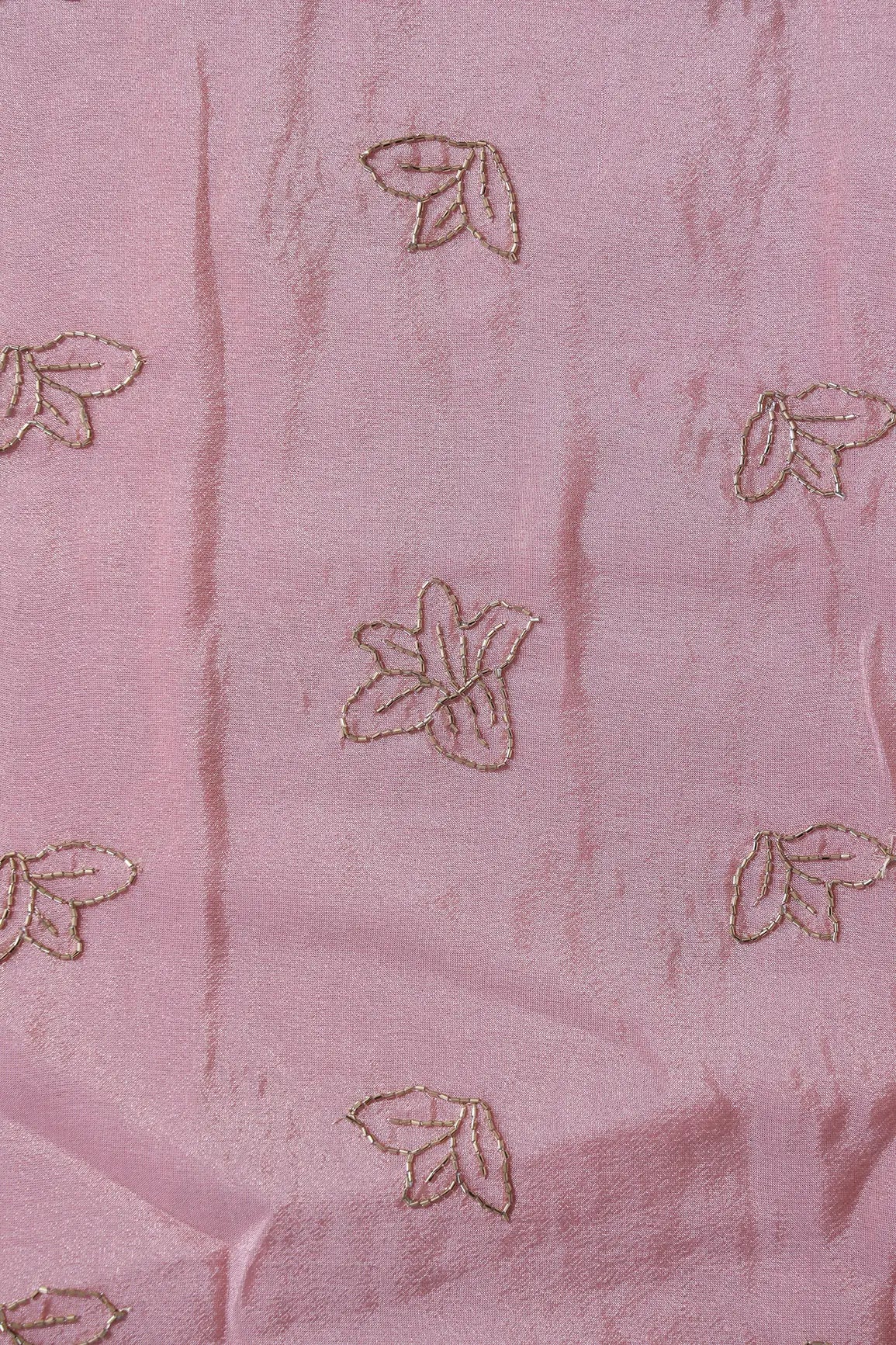 Beautiful Cut Dana Beads Floral Embroidery Work On Pink Pure Viscose Zari Tissue Fabric