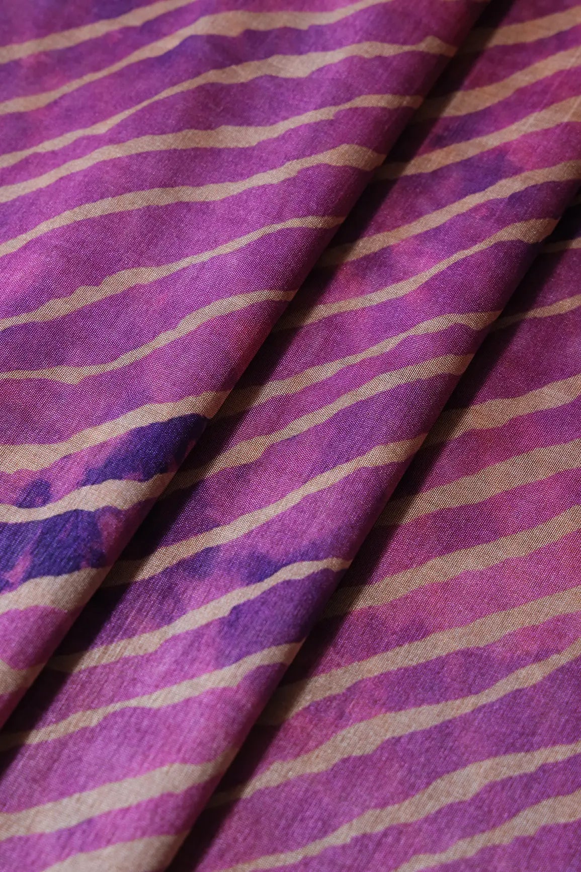 Pink And Purple Stripes Pattern Digital Print On Mulberry Silk Fabric