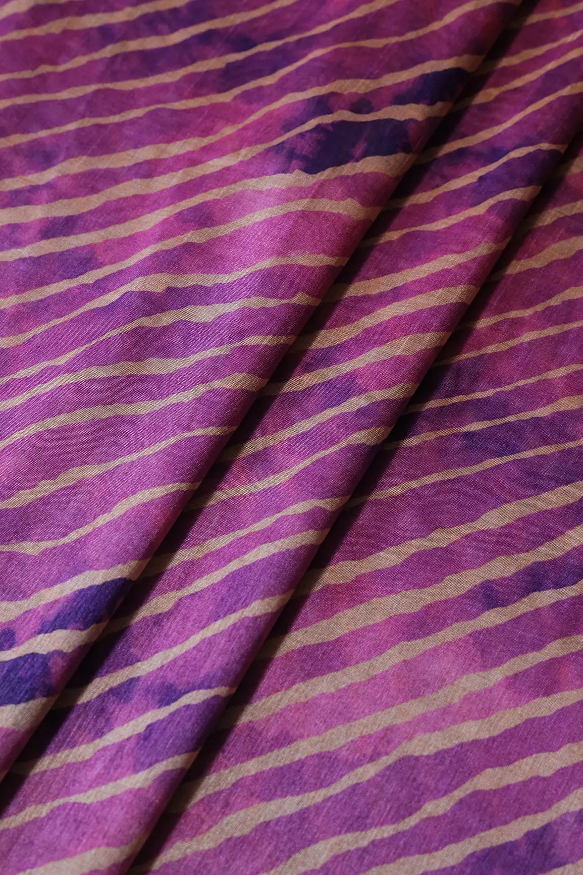 Pink And Purple Stripes Pattern Digital Print On Mulberry Silk Fabric