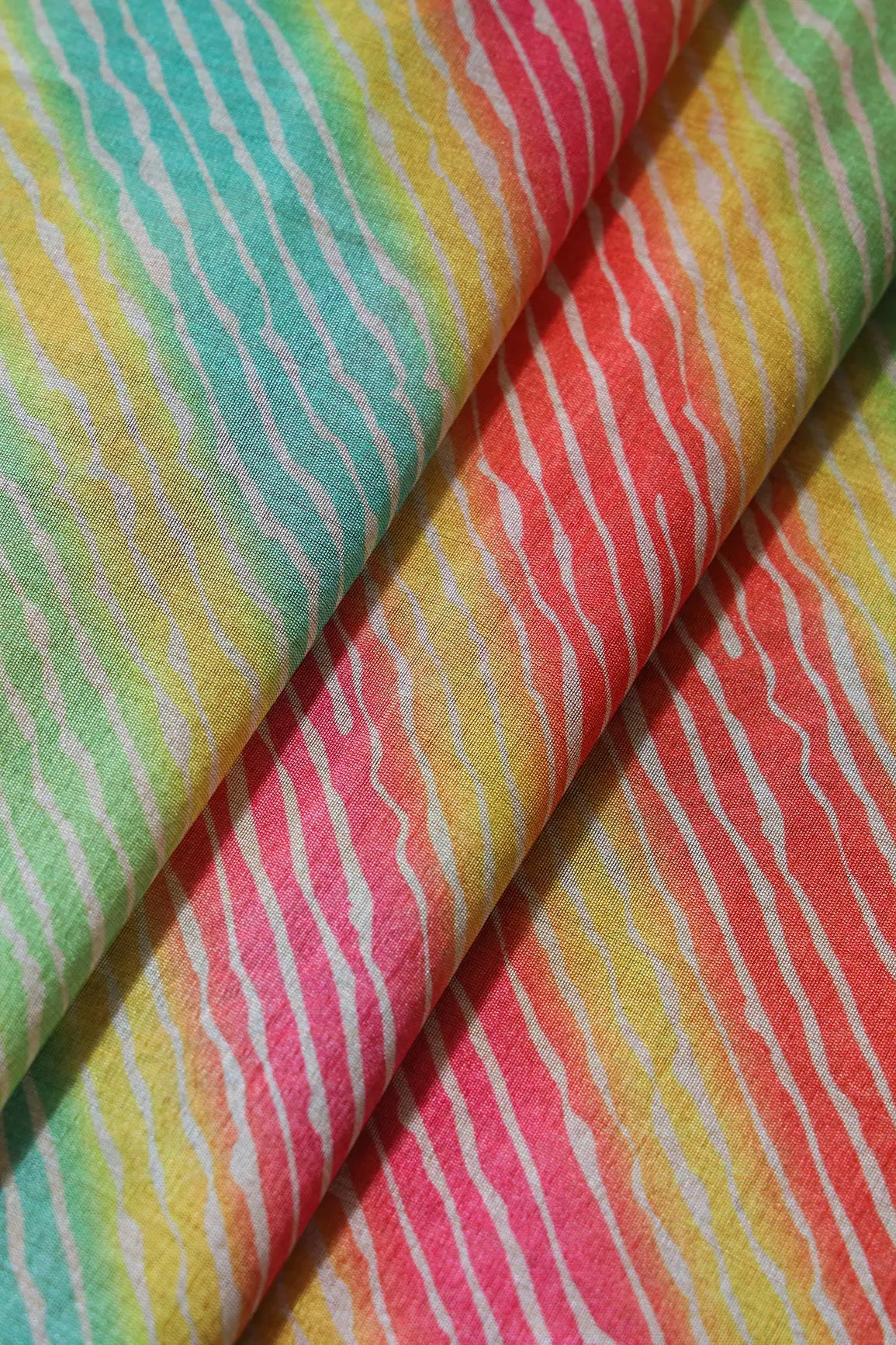 Multi Color Stripes Pattern Digital Print On Mulberry Silk Fabric