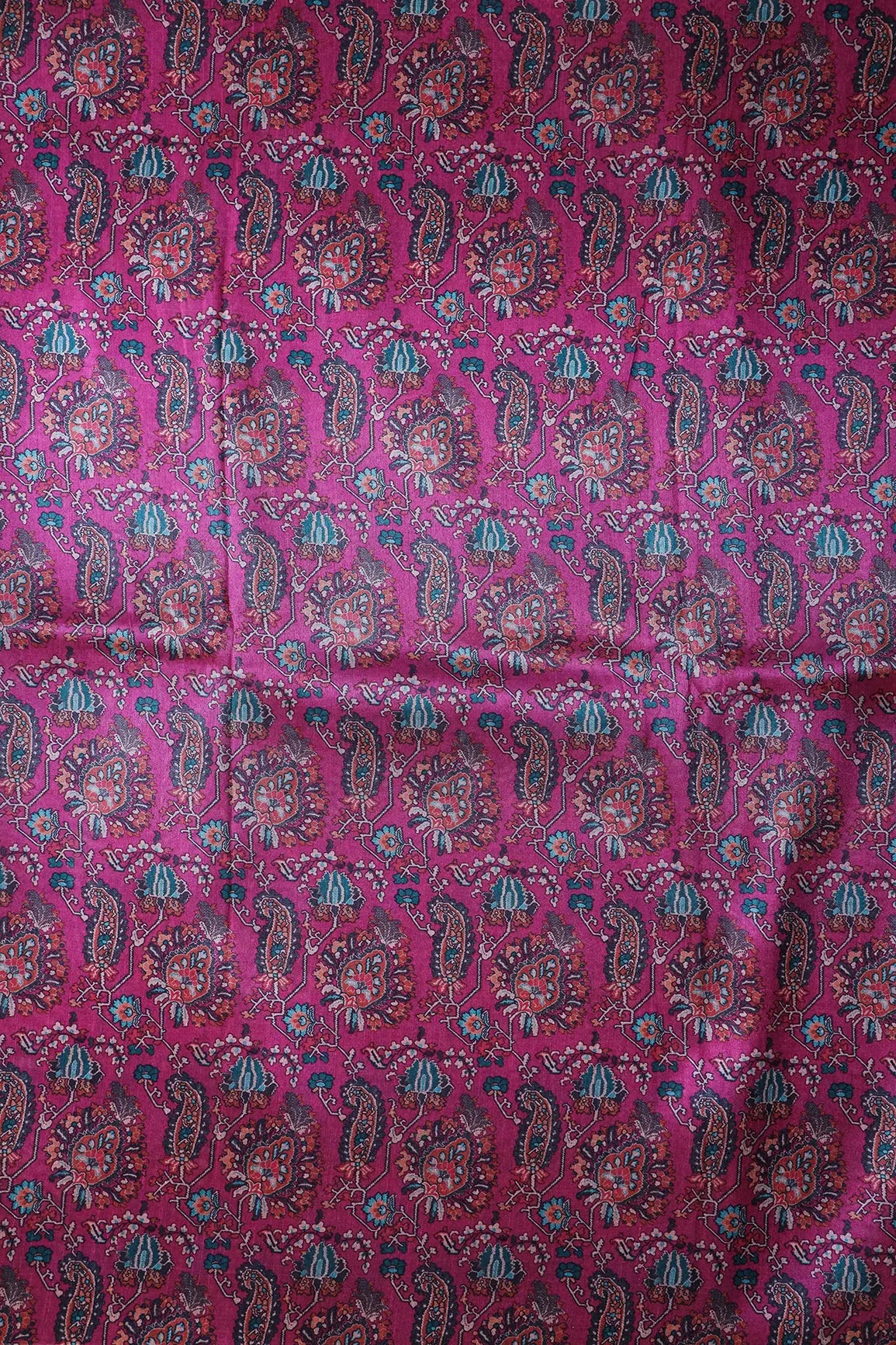 Green And Fuchsia Traditional Pattern Digital Print On Mulberry Silk Fabric