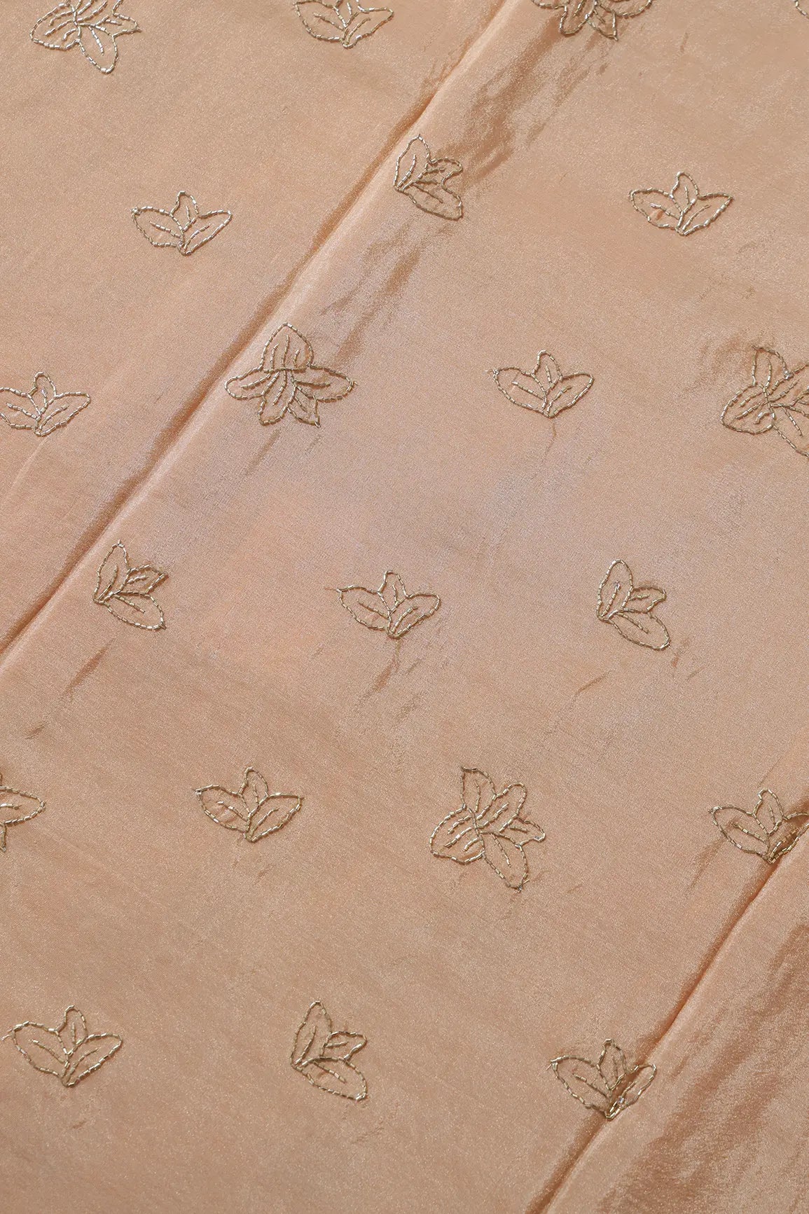 Beautiful Cut Dana Beads Floral Embroidery Work On Beige Pure Viscose Zari Tissue Fabric