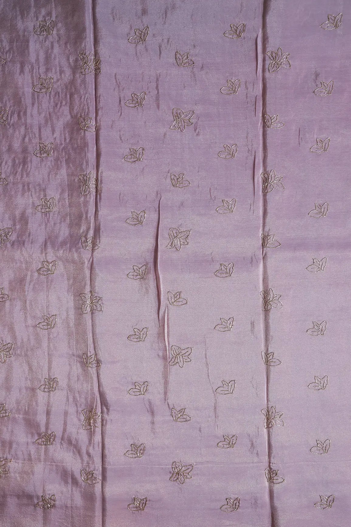 Beautiful Cut Dana Beads Floral Embroidery Work On Lavender Pure Viscose Zari Tissue Fabric